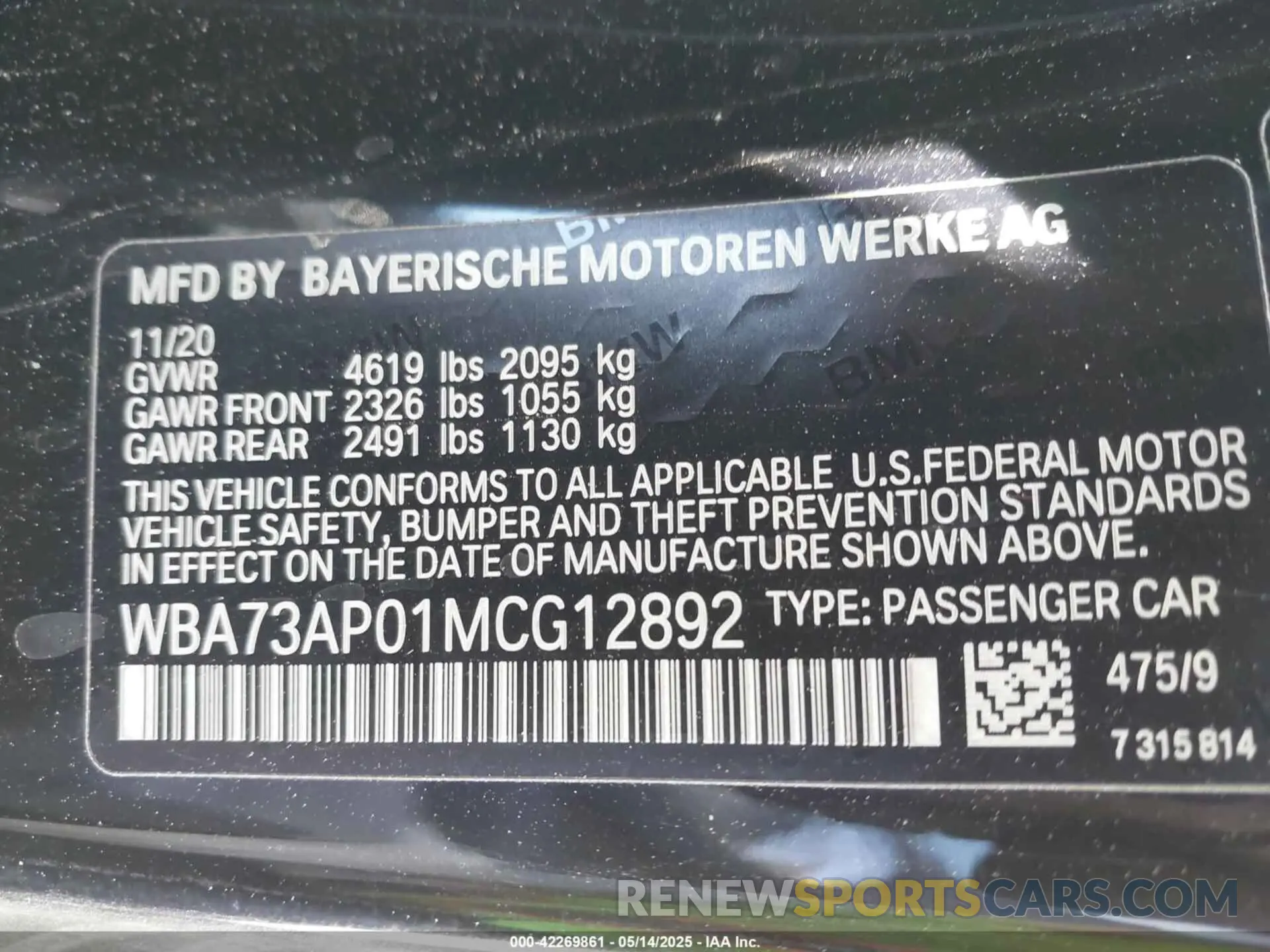 9 fotografías del automóvil dañado WBA73AP01MCG12892 BMW 430I 2021