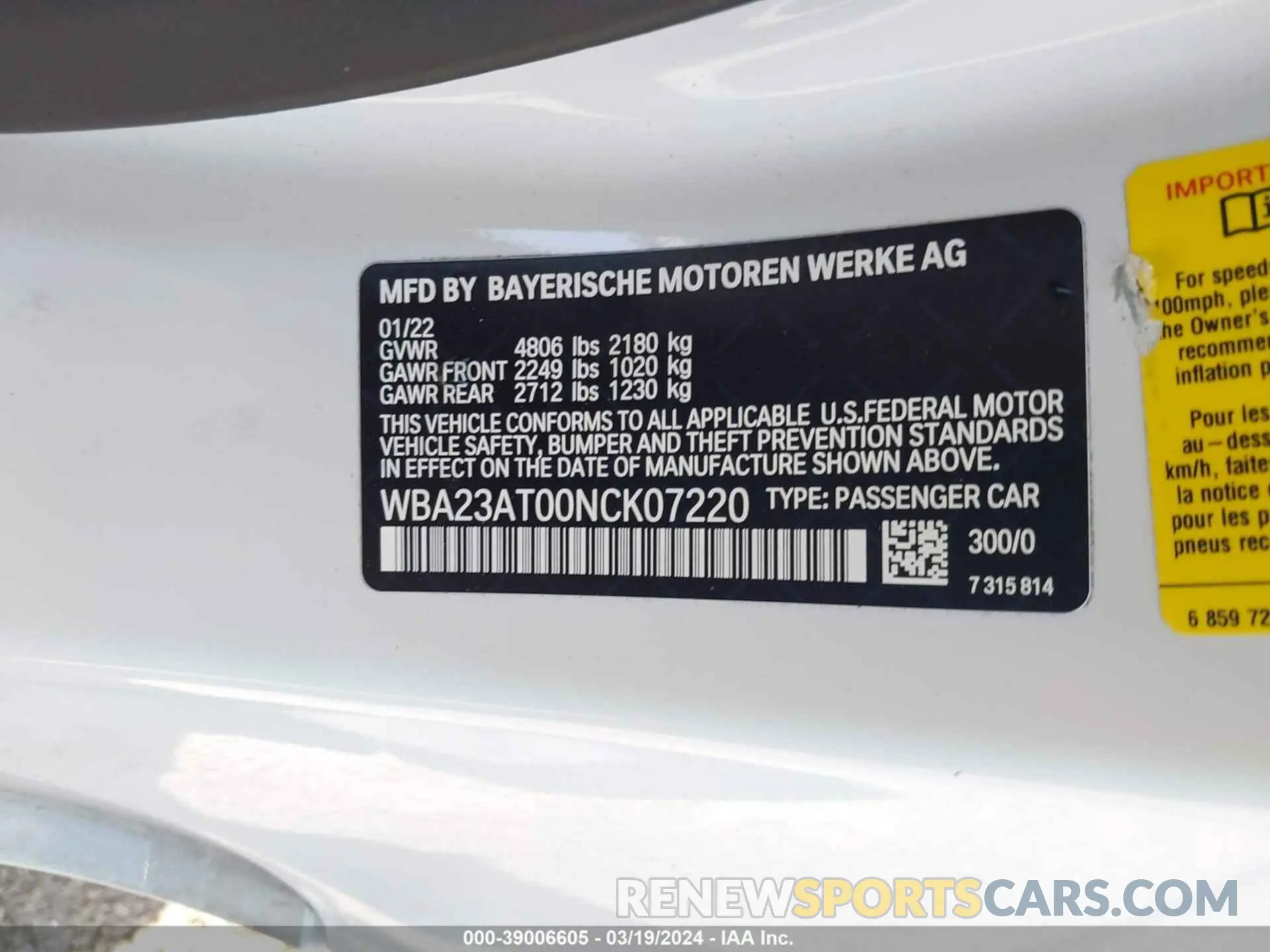 9 fotografías del automóvil dañado WBA23AT00NCK07220 BMW 430I 2022