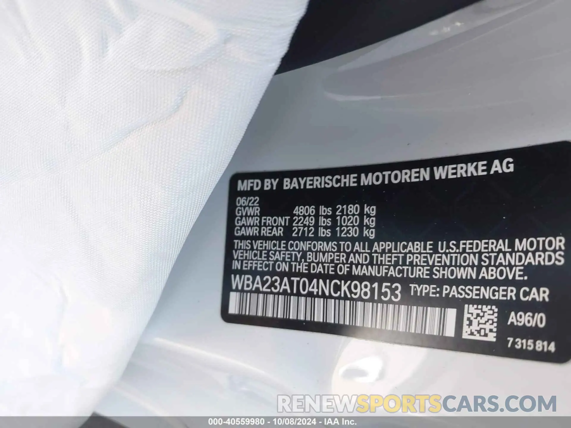 9 fotografías del automóvil dañado WBA23AT04NCK98153 BMW 430I 2022