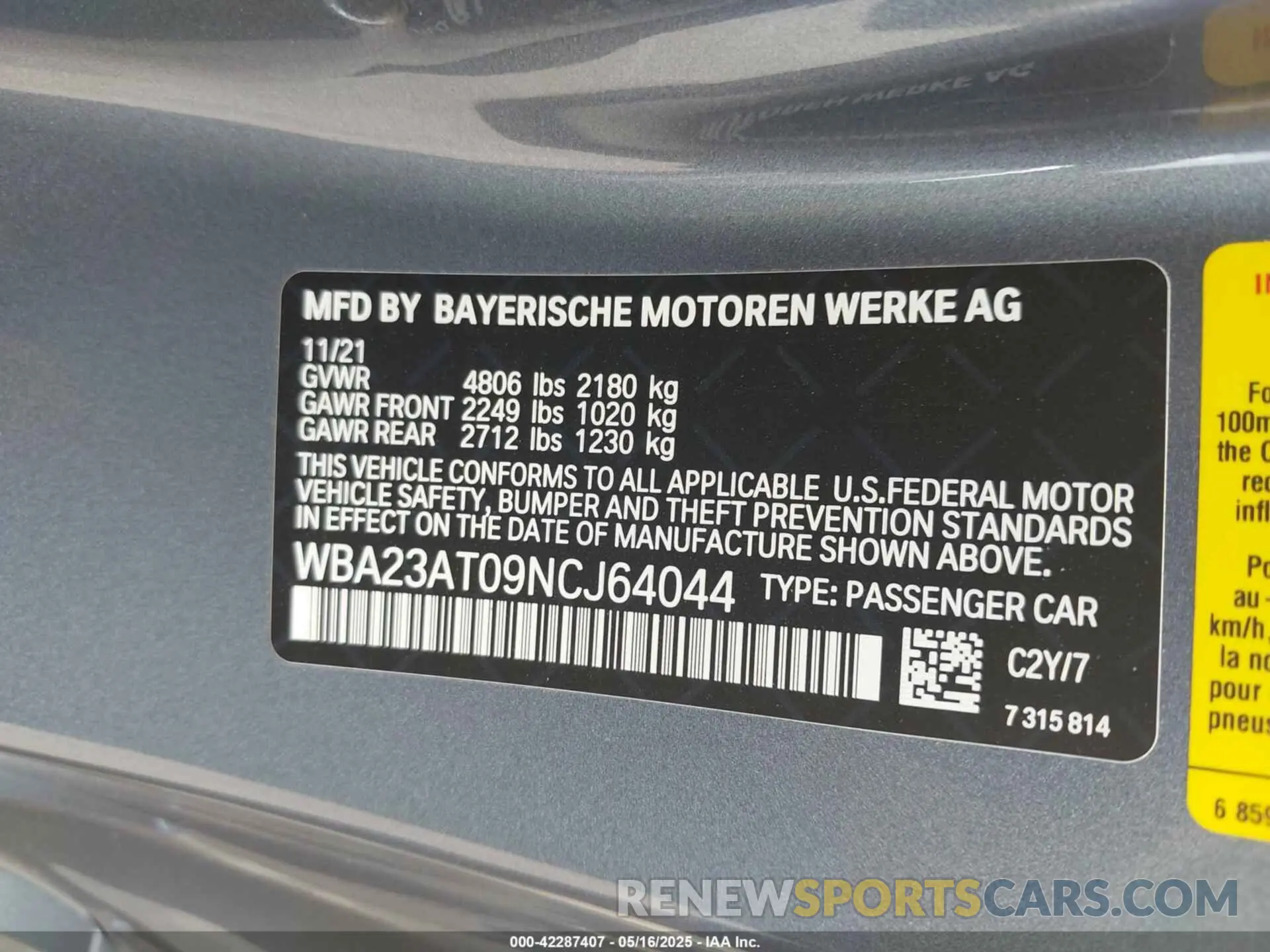 9 fotografías del automóvil dañado WBA23AT09NCJ64044 BMW 430I 2022