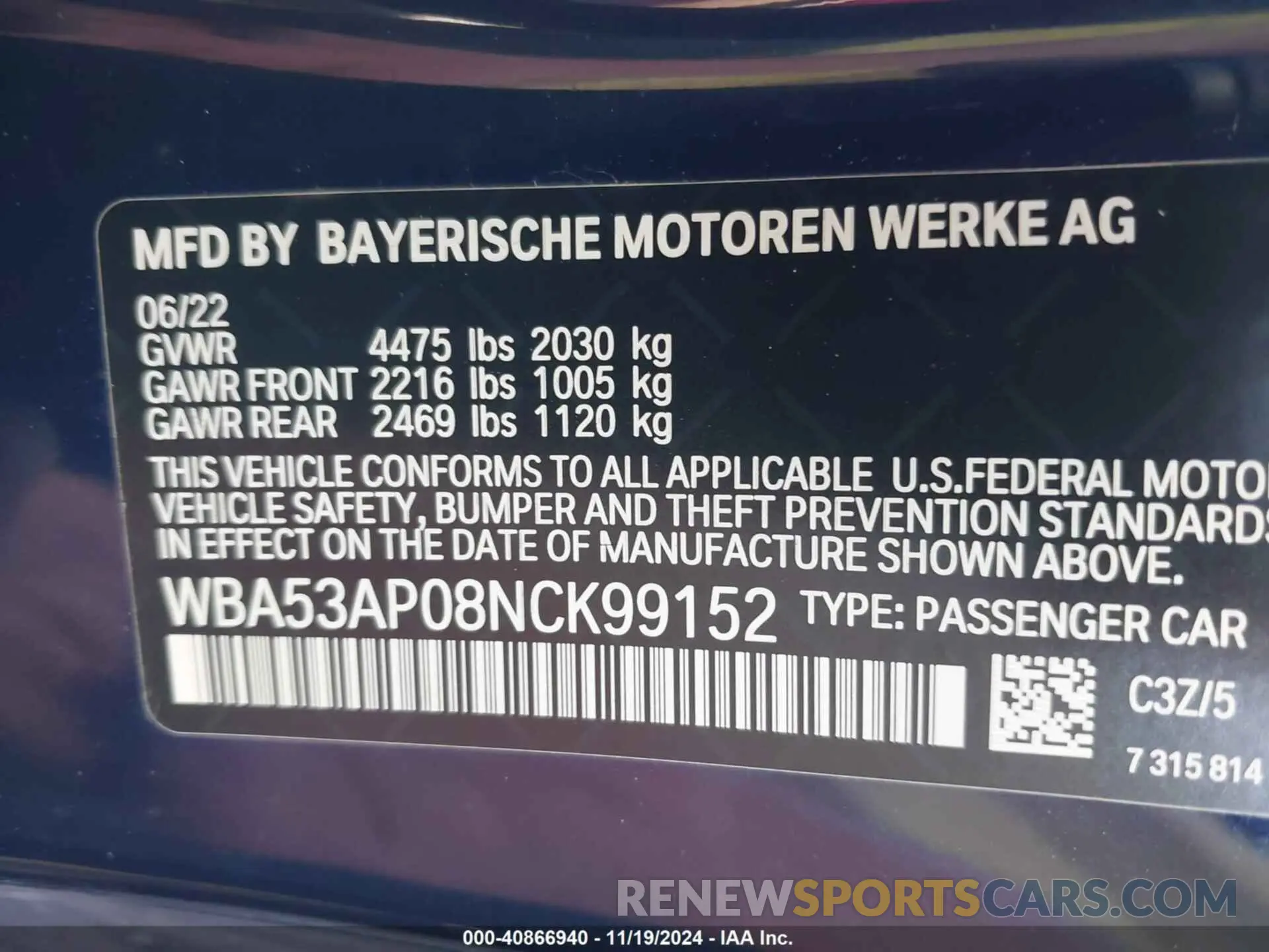 9 fotografías del automóvil dañado WBA53AP08NCK99152 BMW 430I 2022