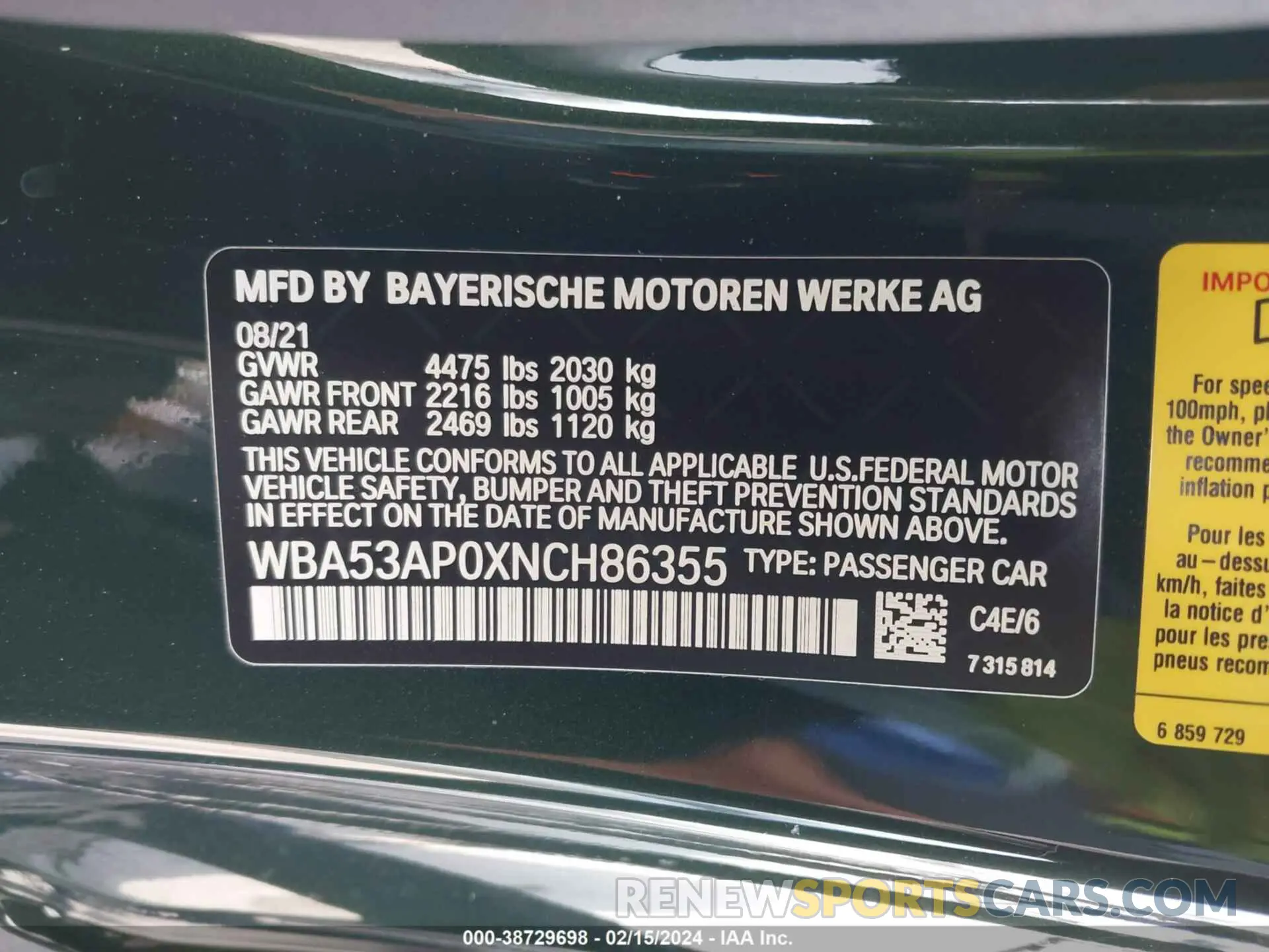 9 fotografías del automóvil dañado WBA53AP0XNCH86355 BMW 430I 2022