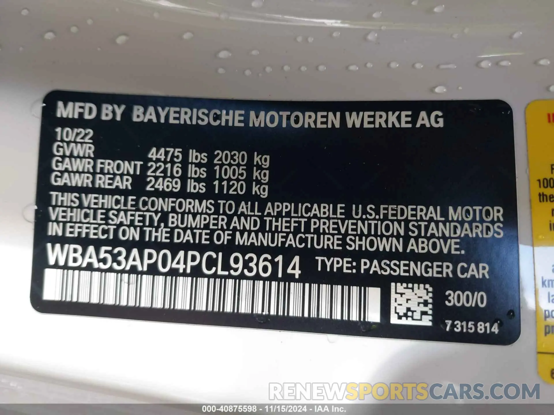 9 fotografías del automóvil dañado WBA53AP04PCL93614 BMW 430I 2023
