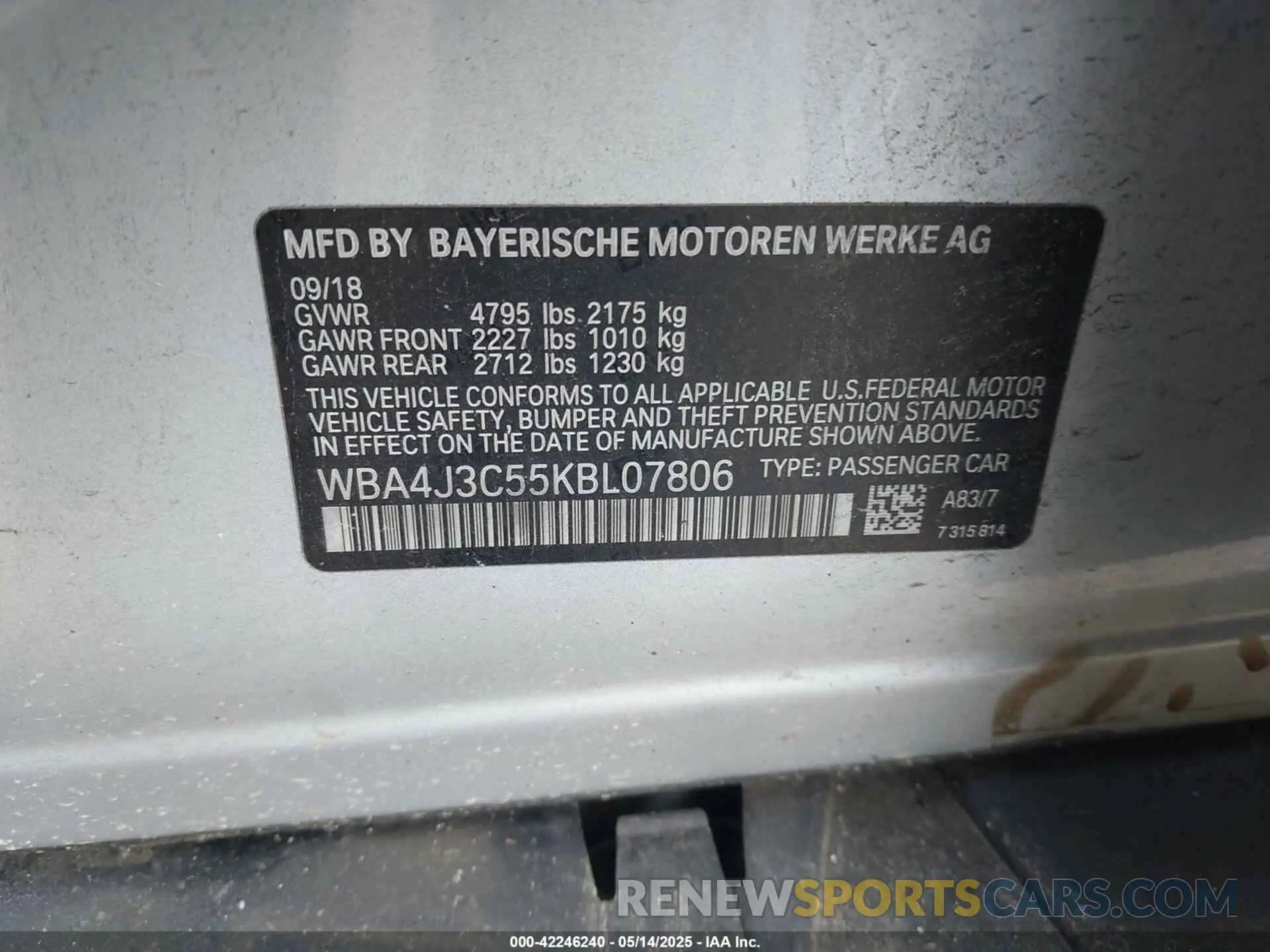 9 fotografías del automóvil dañado WBA4J3C55KBL07806 BMW 430I GRAN COUPE 2019