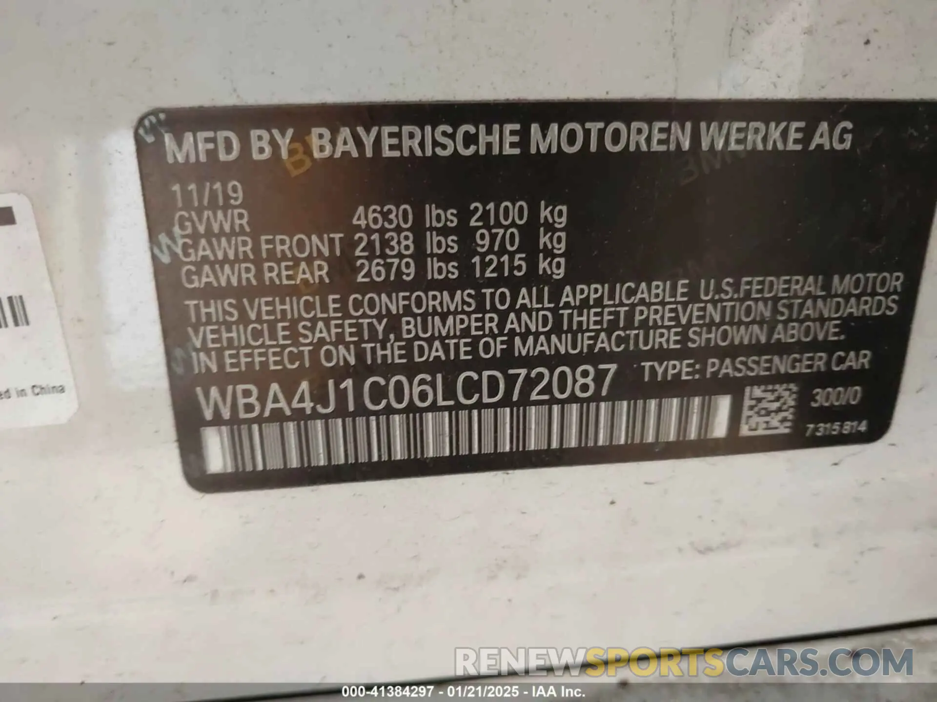 9 fotografías del automóvil dañado WBA4J1C06LCD72087 BMW 430I GRAN COUPE 2020