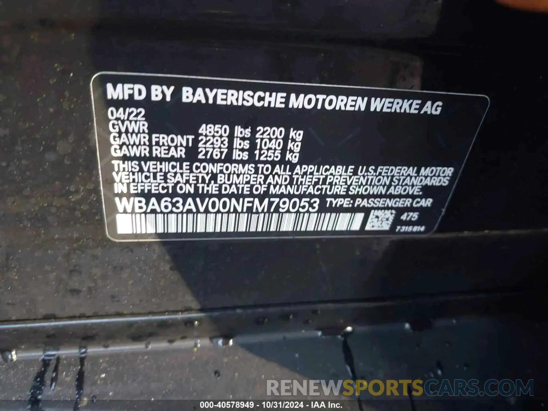 9 fotografías del automóvil dañado WBA63AV00NFM79053 BMW 430I GRAN COUPE 2022