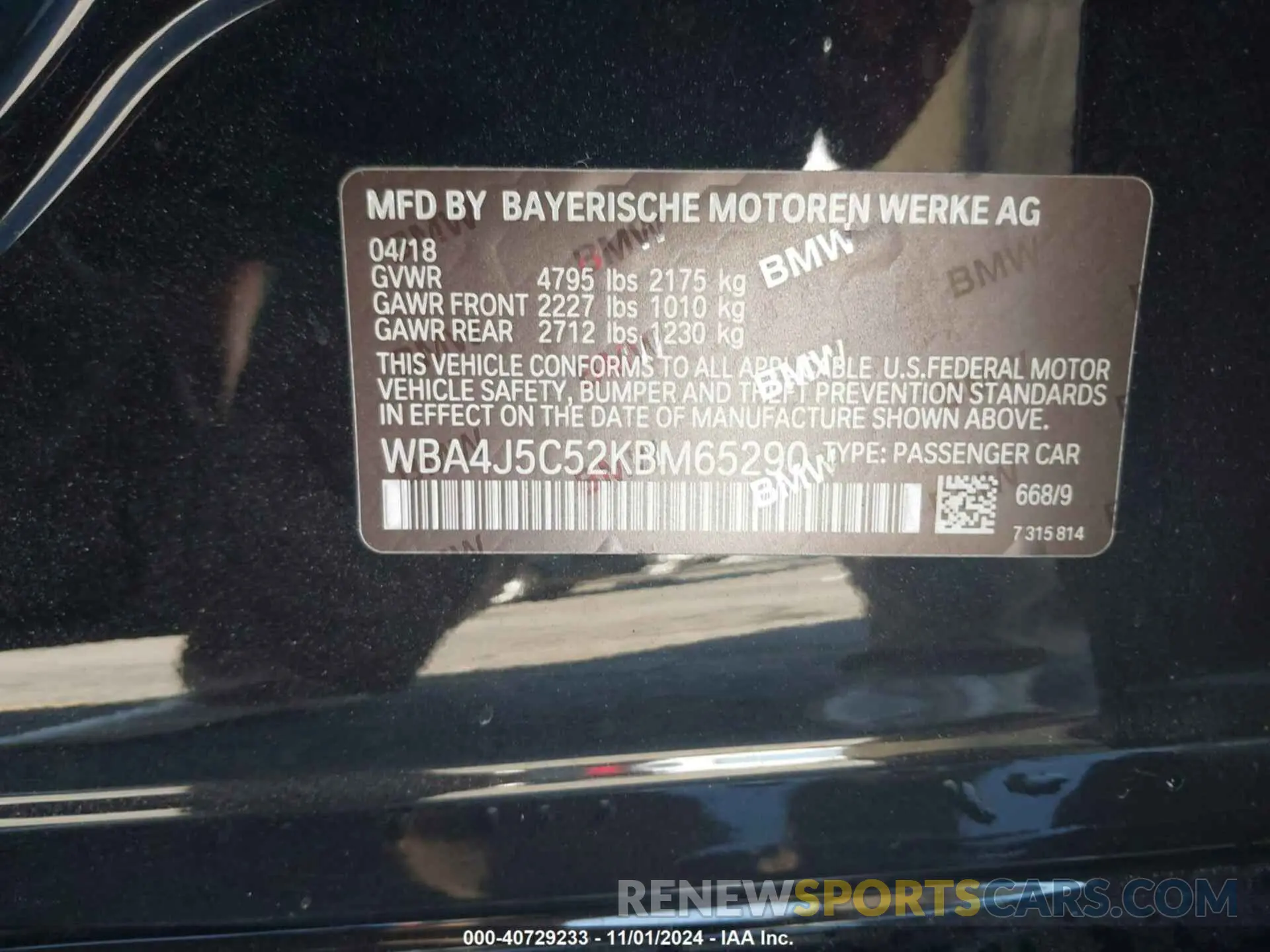 9 fotografías del automóvil dañado WBA4J5C52KBM65290 BMW 440I GRAN COUPE 2019