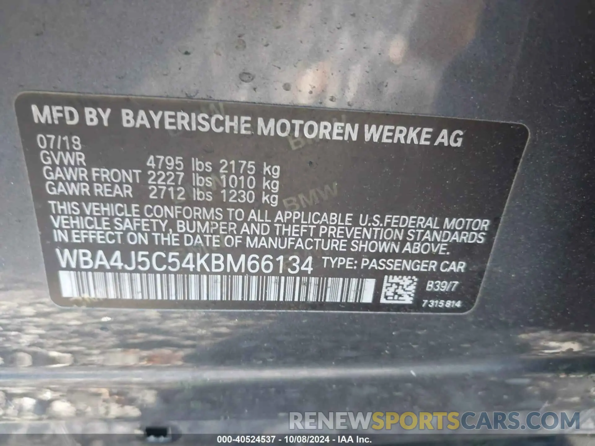9 fotografías del automóvil dañado WBA4J5C54KBM66134 BMW 440I GRAN COUPE 2019