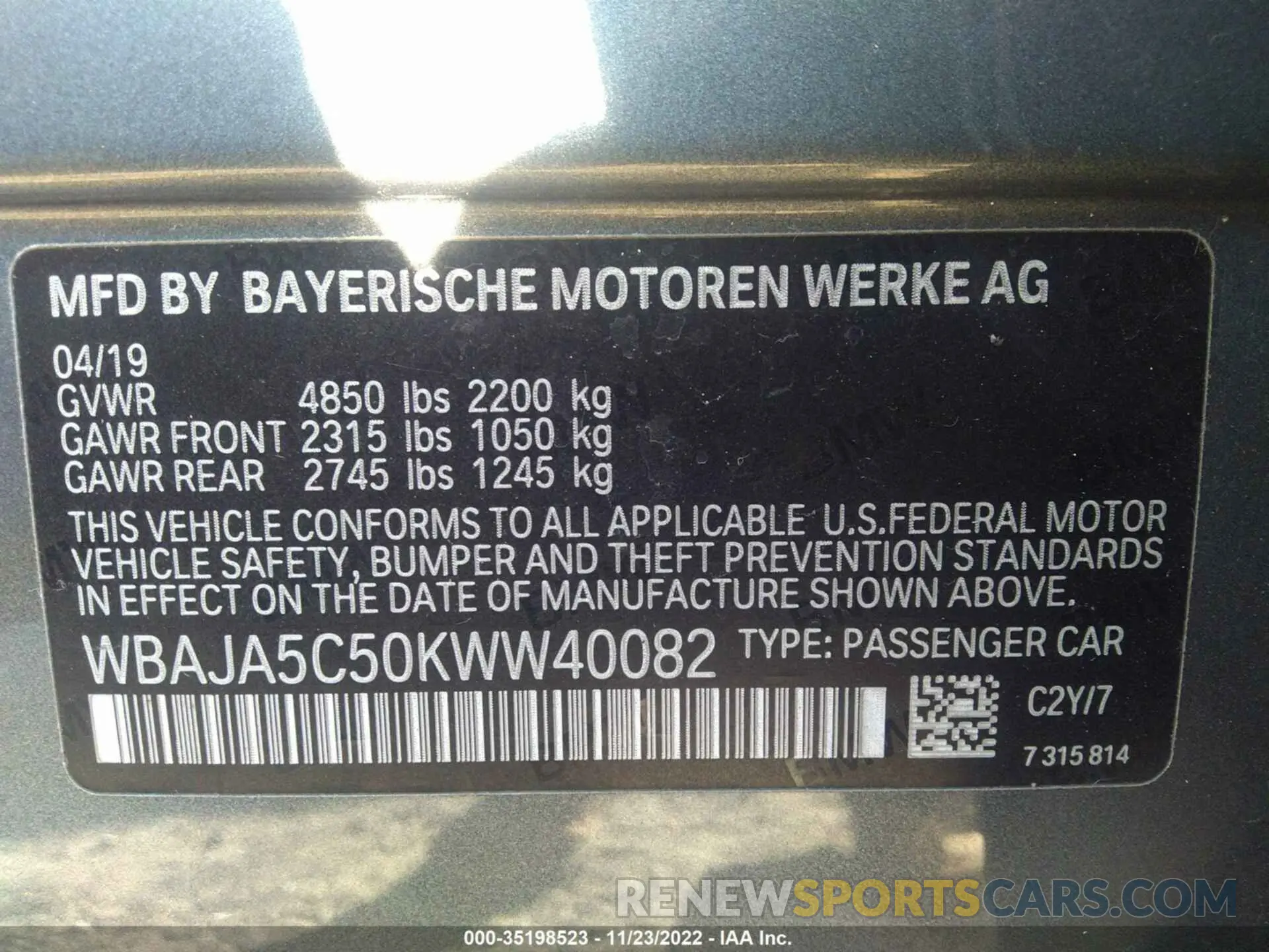9 fotografías del automóvil dañado WBAJA5C50KWW40082 BMW 5 SERIES 2019