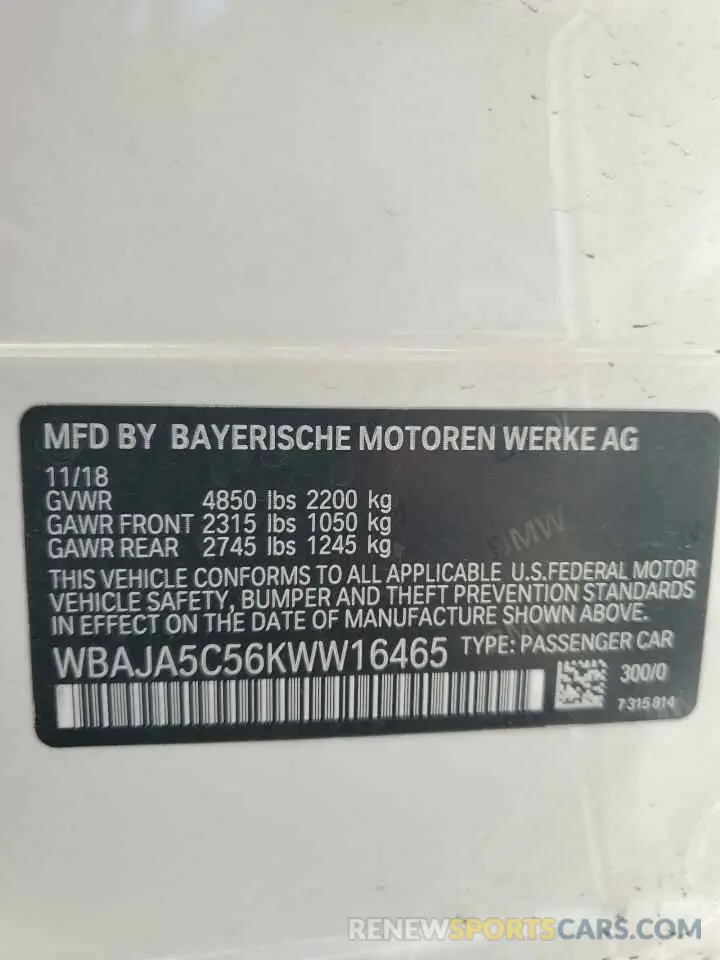 12 fotografías del automóvil dañado WBAJA5C56KWW16465 BMW 5 SERIES 2019
