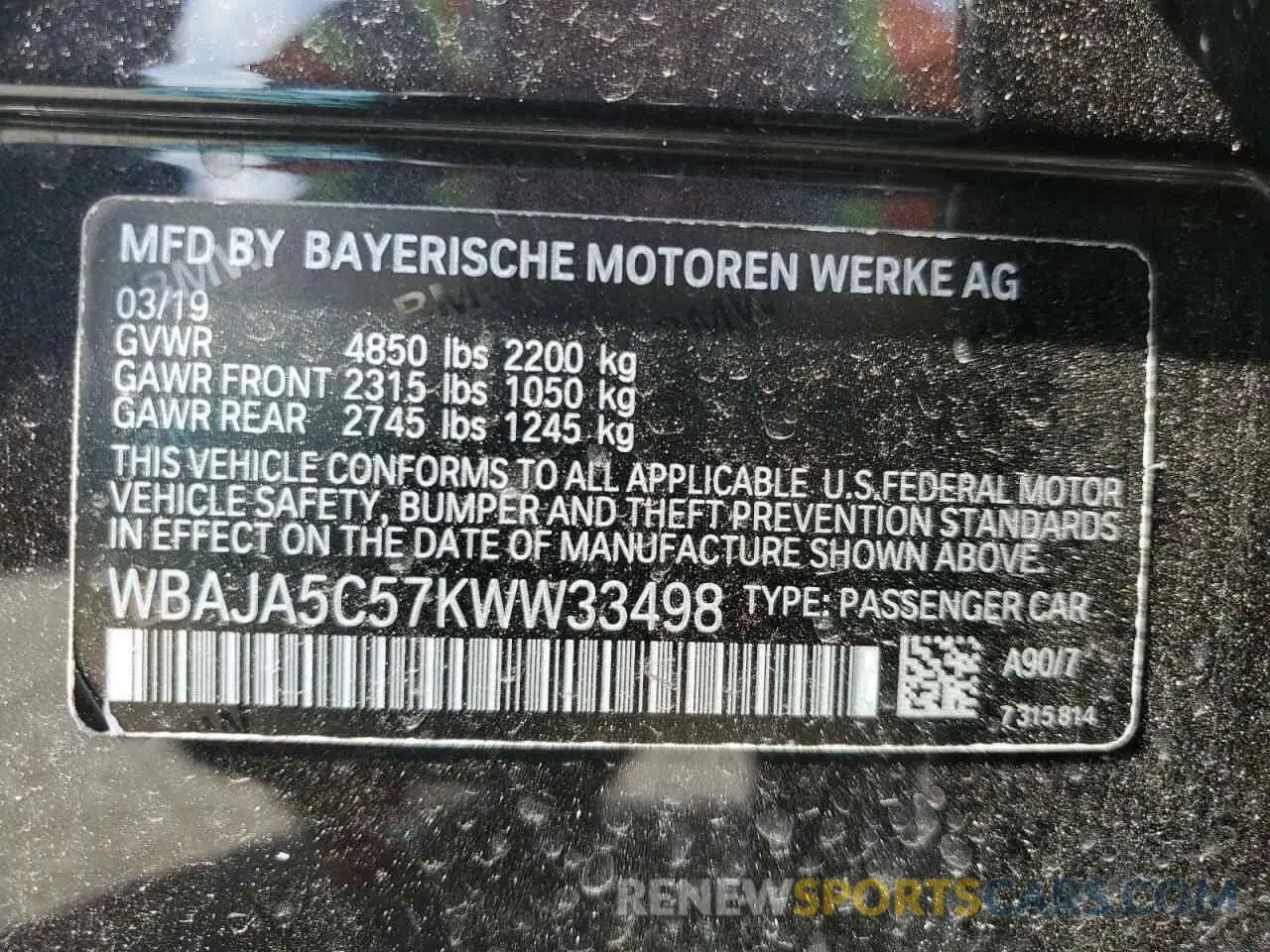 14 fotografías del automóvil dañado WBAJA5C57KWW33498 BMW 5 SERIES 2019