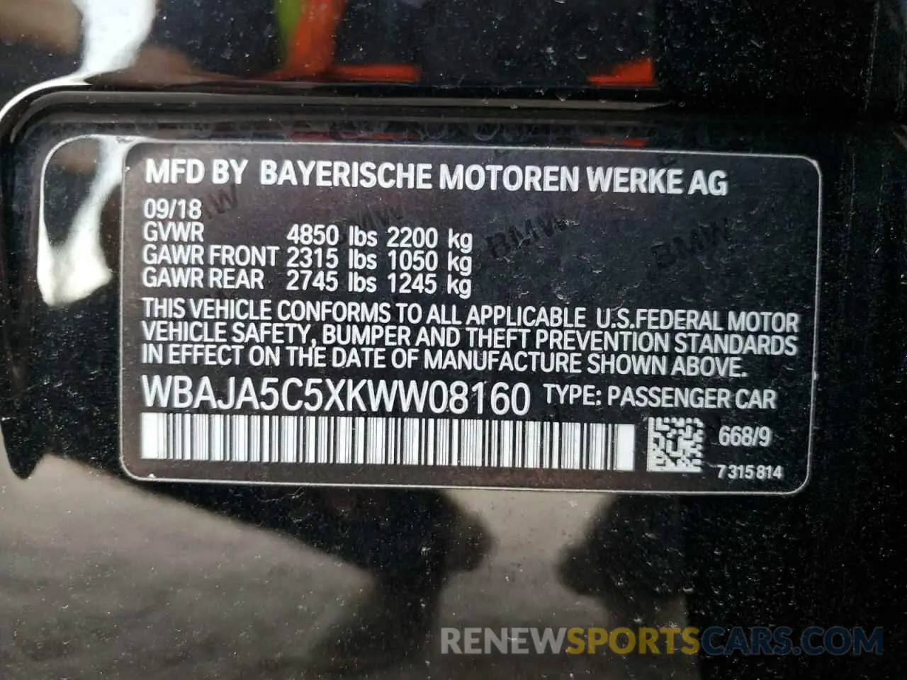 12 fotografías del automóvil dañado WBAJA5C5XKWW08160 BMW 5 SERIES 2019