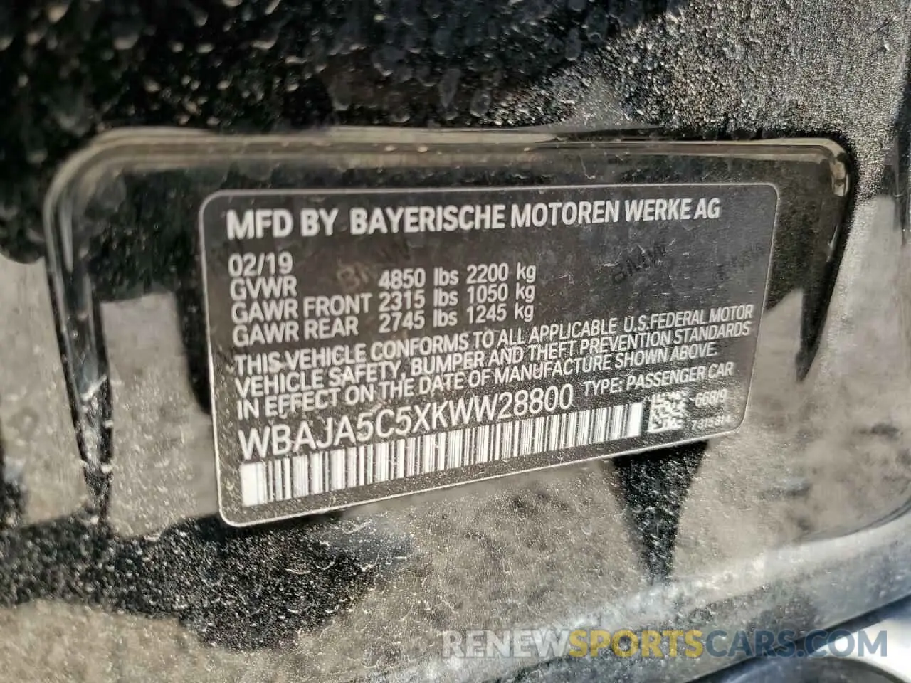 15 fotografías del automóvil dañado WBAJA5C5XKWW28800 BMW 5 SERIES 2019