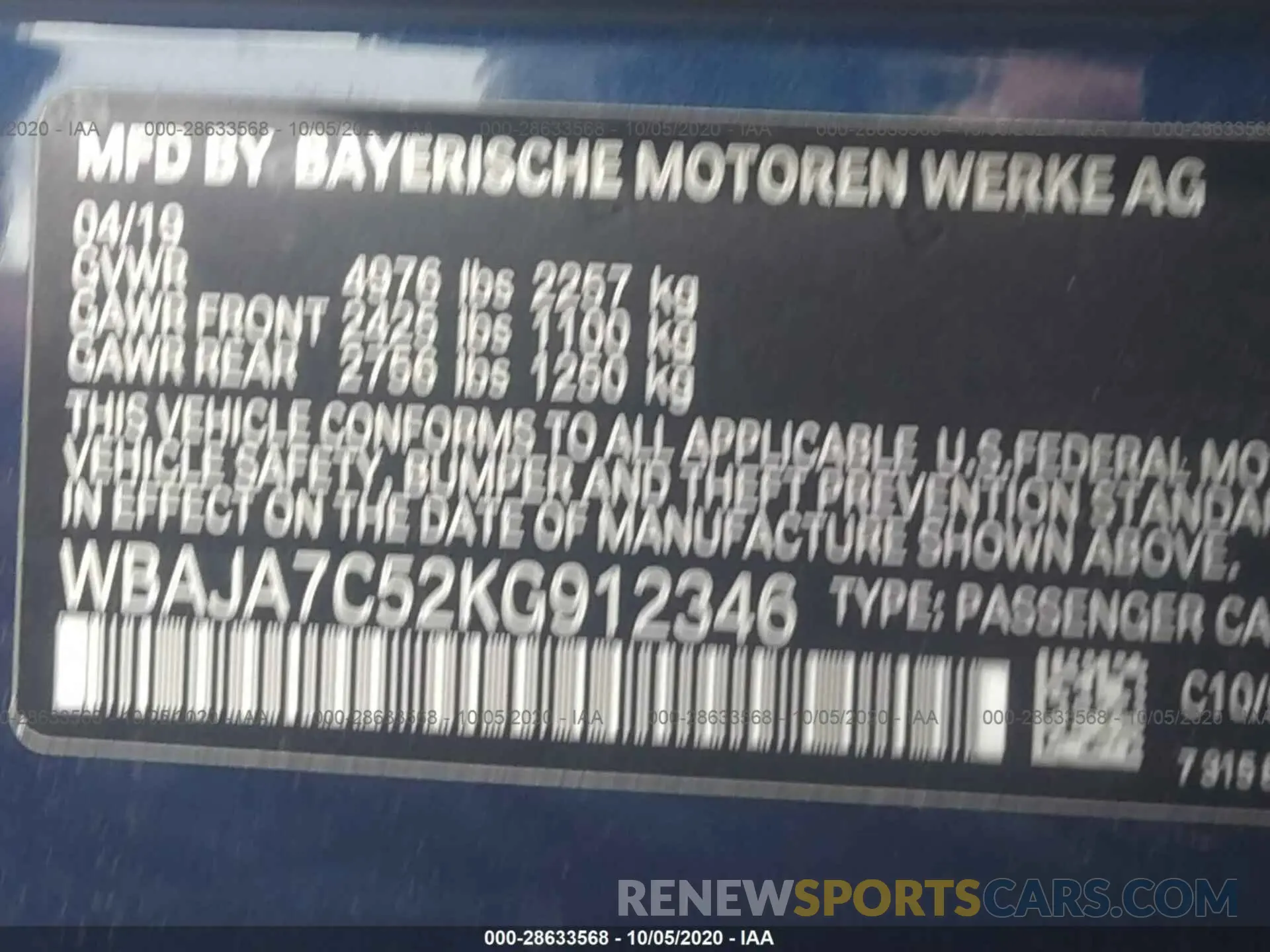 9 fotografías del automóvil dañado WBAJA7C52KG912346 BMW 5 SERIES 2019