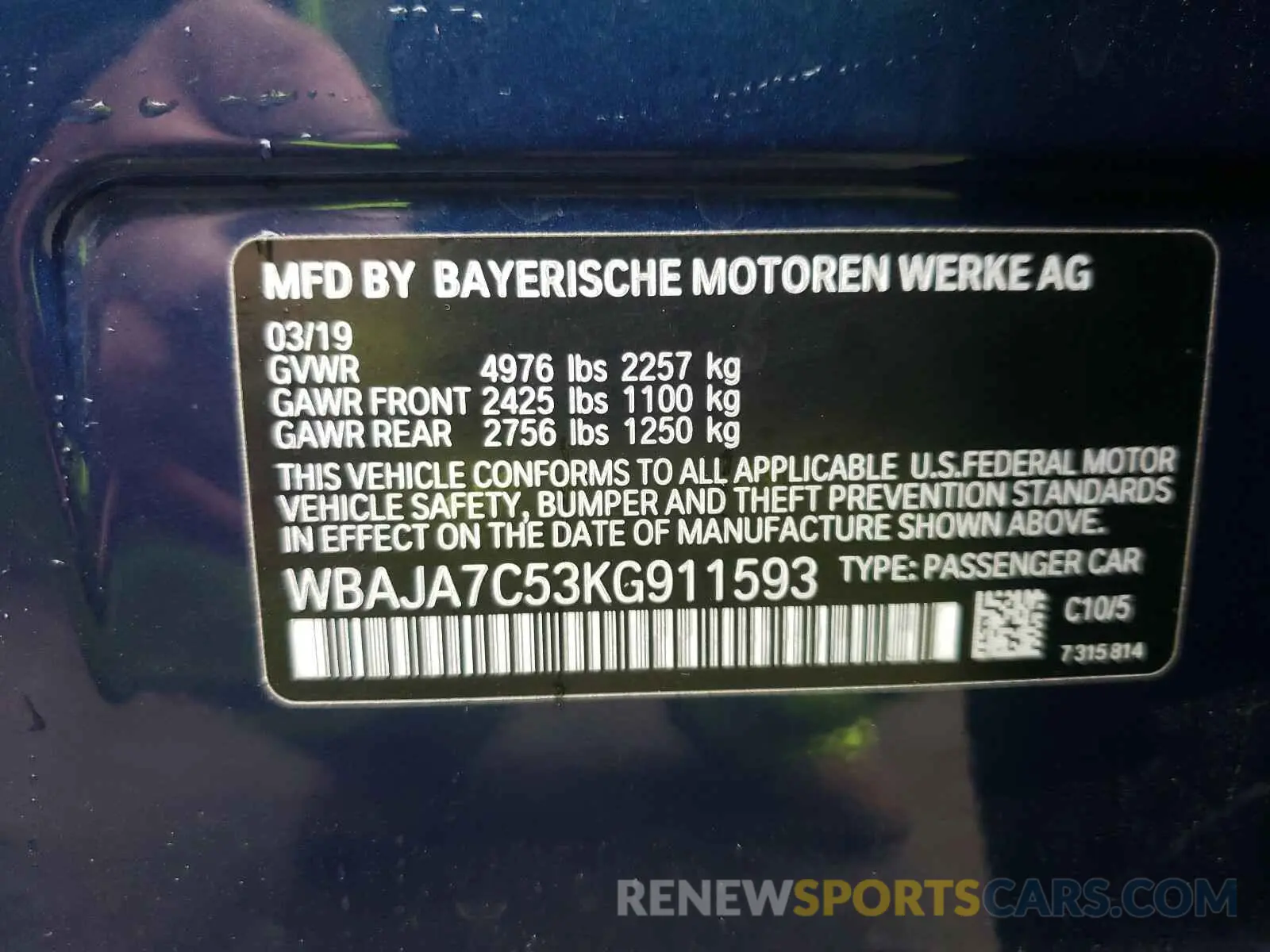 10 fotografías del automóvil dañado WBAJA7C53KG911593 BMW 5 SERIES 2019