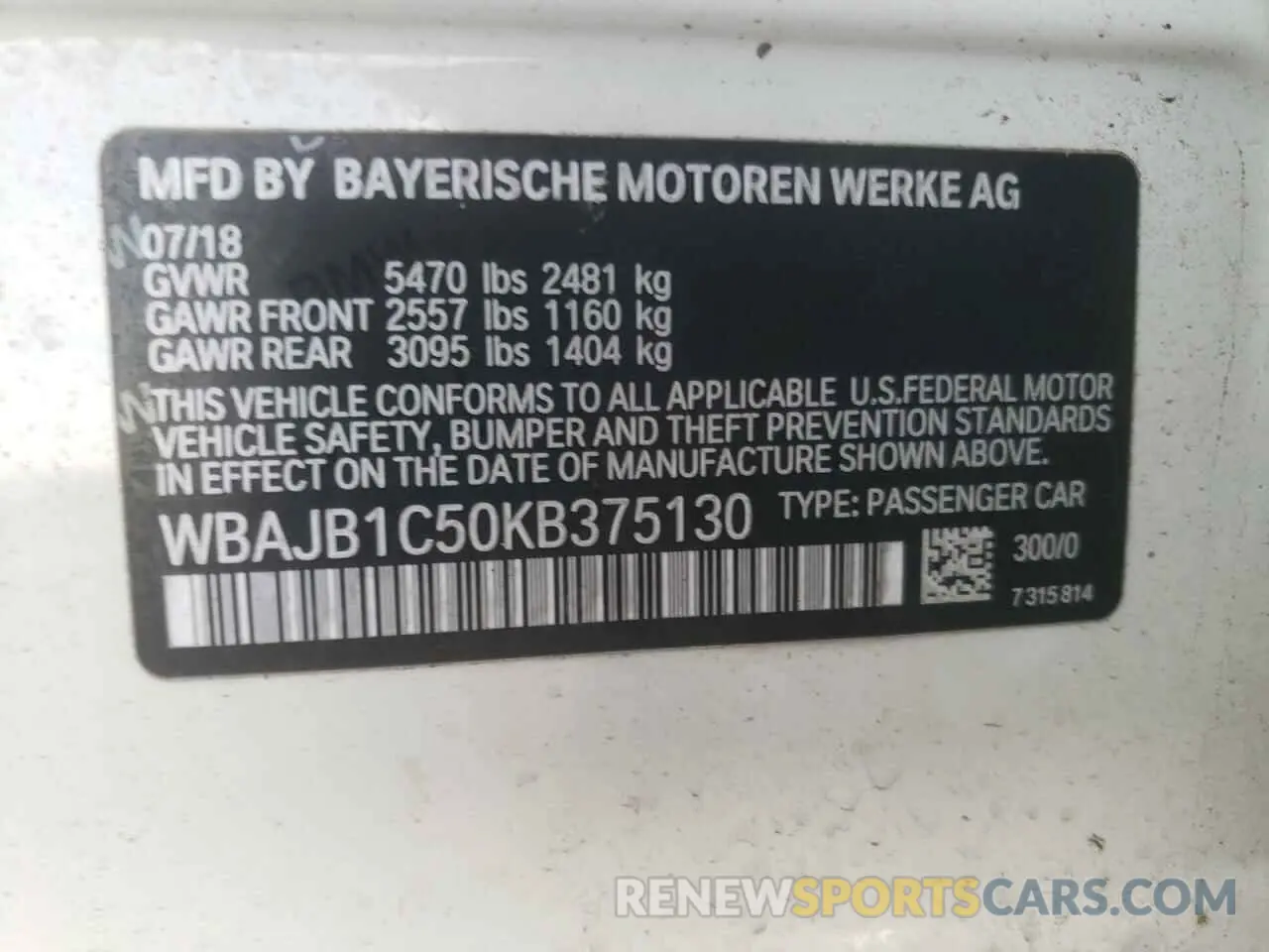 10 fotografías del automóvil dañado WBAJB1C50KB375130 BMW 5 SERIES 2019