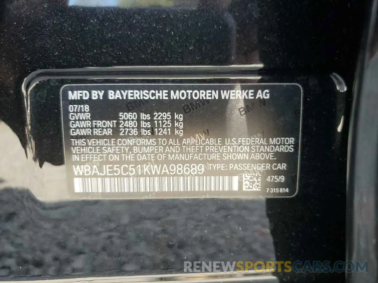 13 fotografías del automóvil dañado WBAJE5C51KWA98689 BMW 5 SERIES 2019