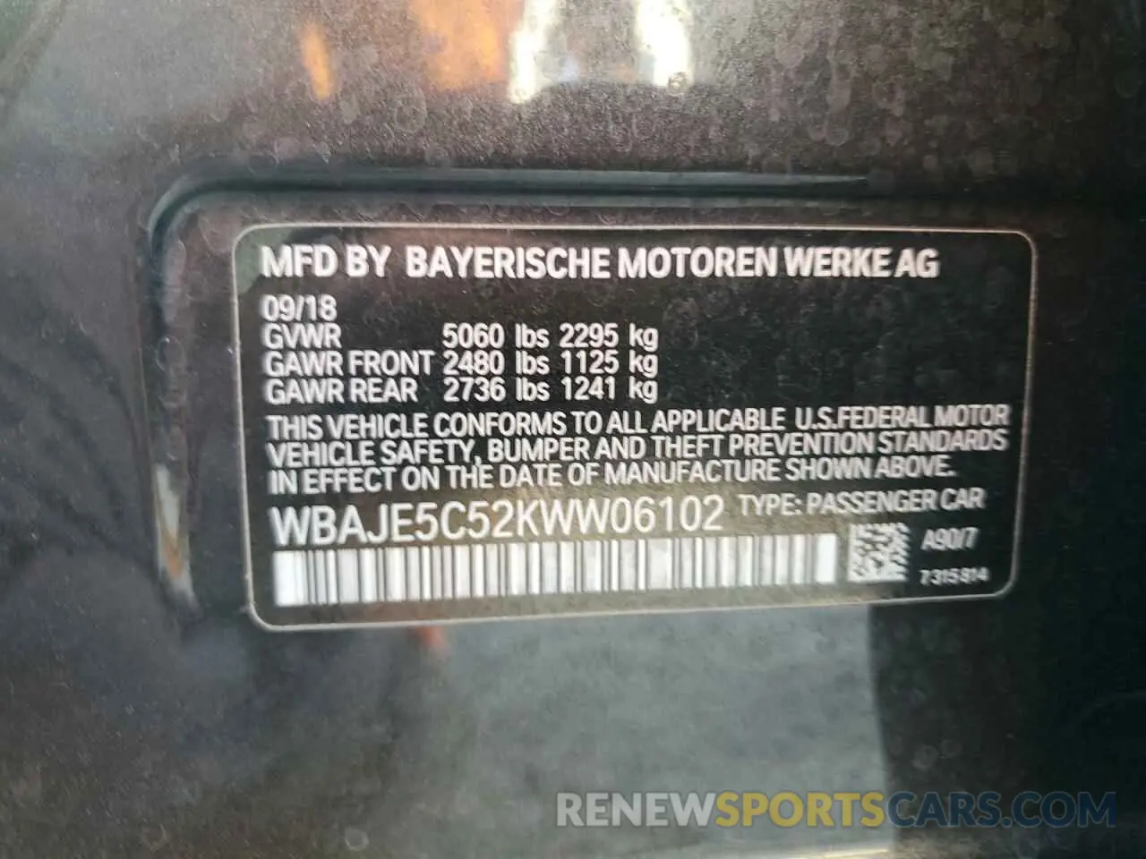 12 fotografías del automóvil dañado WBAJE5C52KWW06102 BMW 5 SERIES 2019