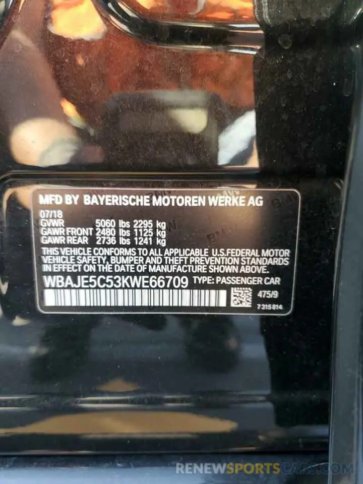 13 fotografías del automóvil dañado WBAJE5C53KWE66709 BMW 5 SERIES 2019