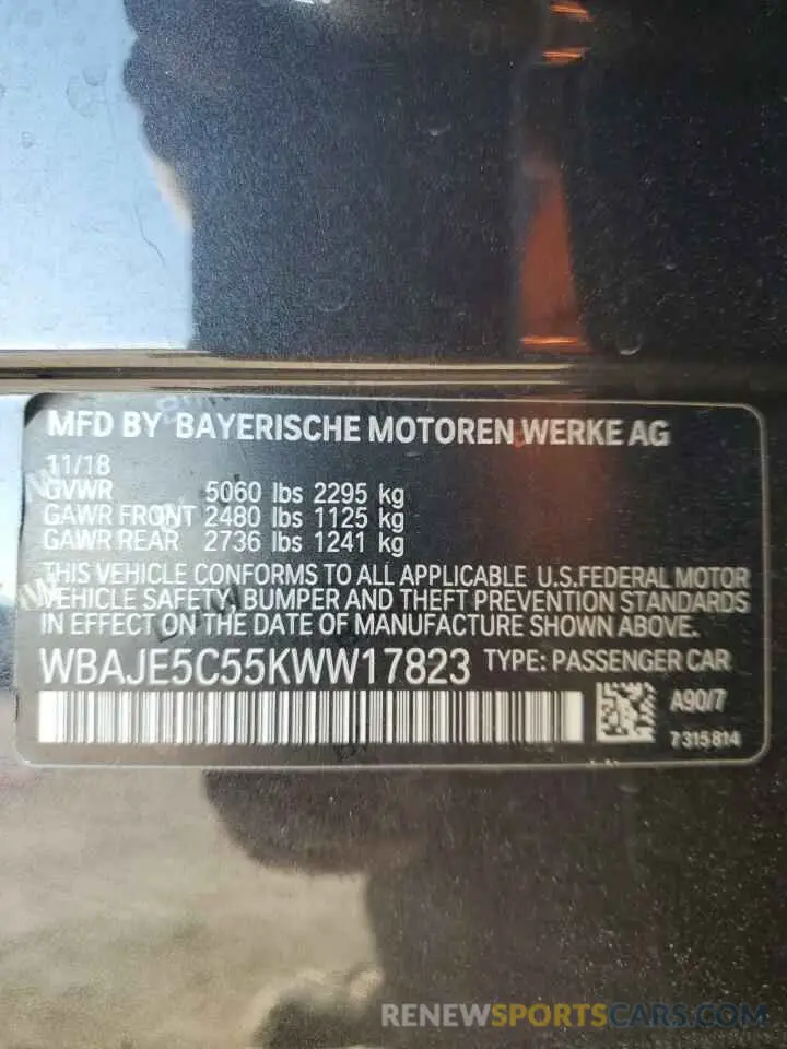 13 fotografías del automóvil dañado WBAJE5C55KWW17823 BMW 5 SERIES 2019