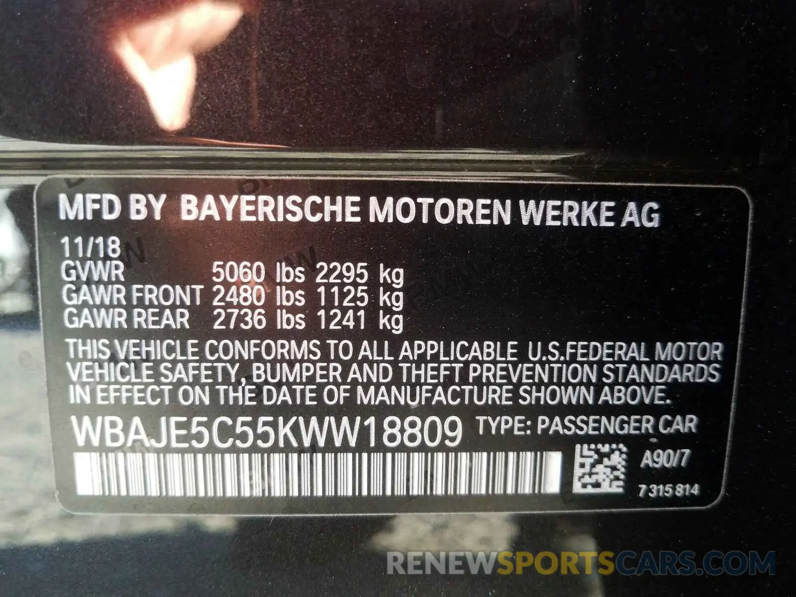 10 fotografías del automóvil dañado WBAJE5C55KWW18809 BMW 5 SERIES 2019