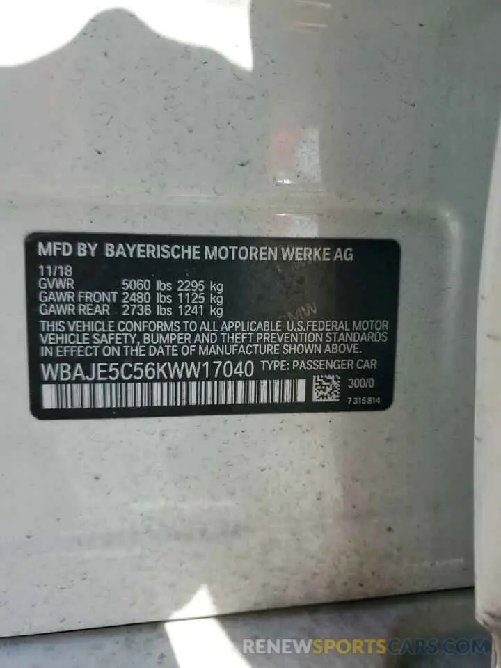 14 fotografías del automóvil dañado WBAJE5C56KWW17040 BMW 5 SERIES 2019