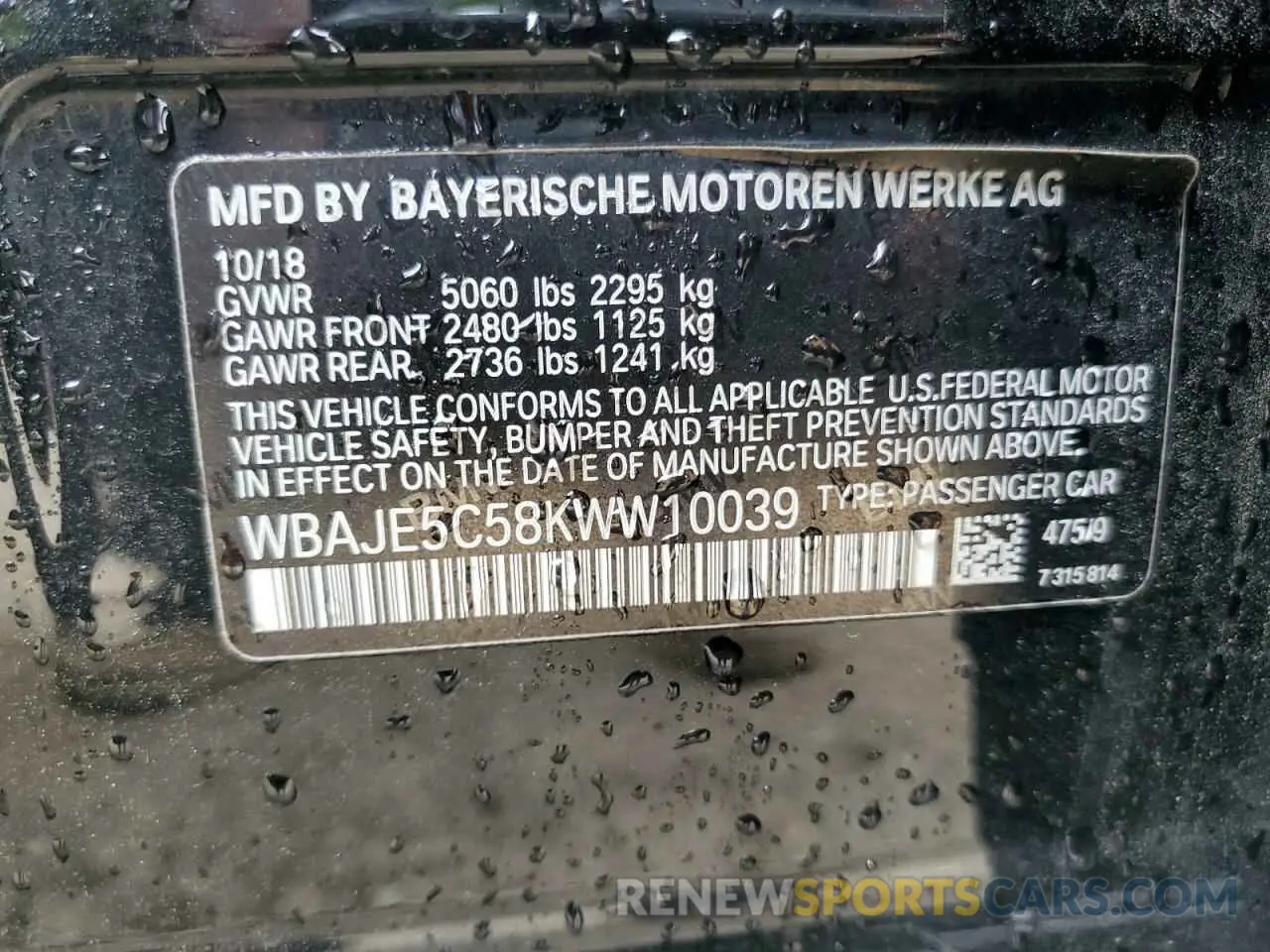 12 fotografías del automóvil dañado WBAJE5C58KWW10039 BMW 5 SERIES 2019