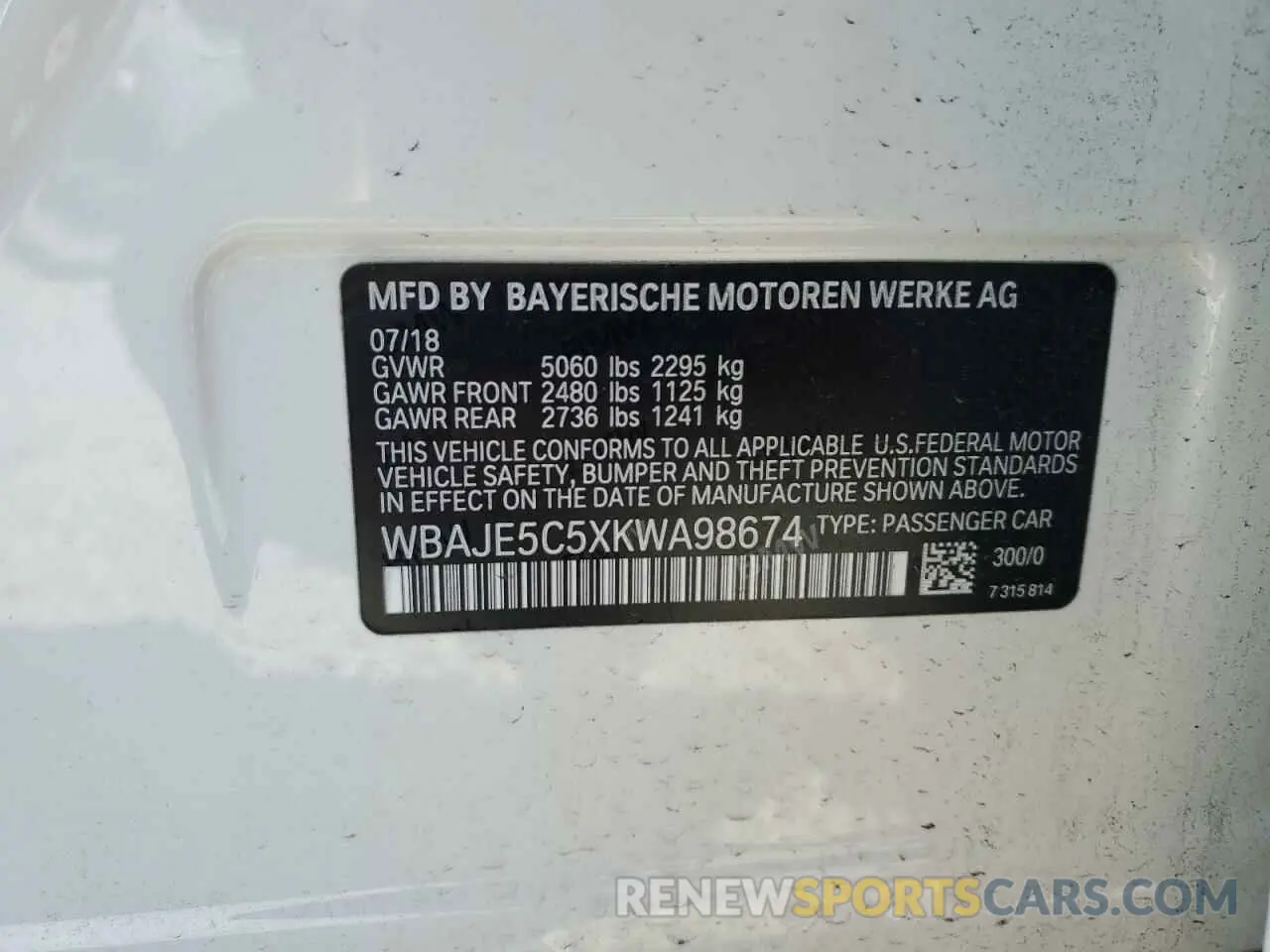 12 fotografías del automóvil dañado WBAJE5C5XKWA98674 BMW 5 SERIES 2019