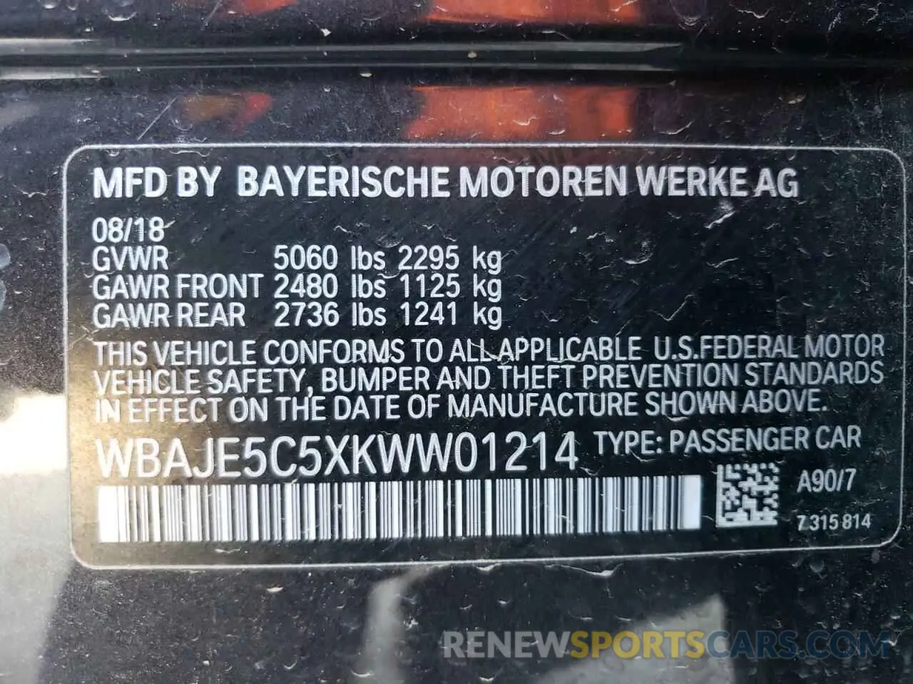 14 fotografías del automóvil dañado WBAJE5C5XKWW01214 BMW 5 SERIES 2019