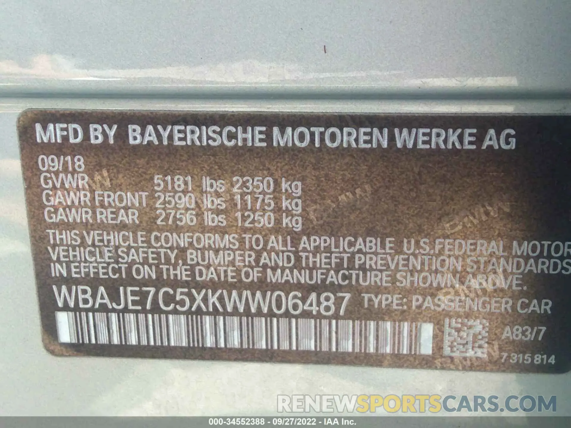 9 fotografías del automóvil dañado WBAJE7C5XKWW06487 BMW 5 SERIES 2019