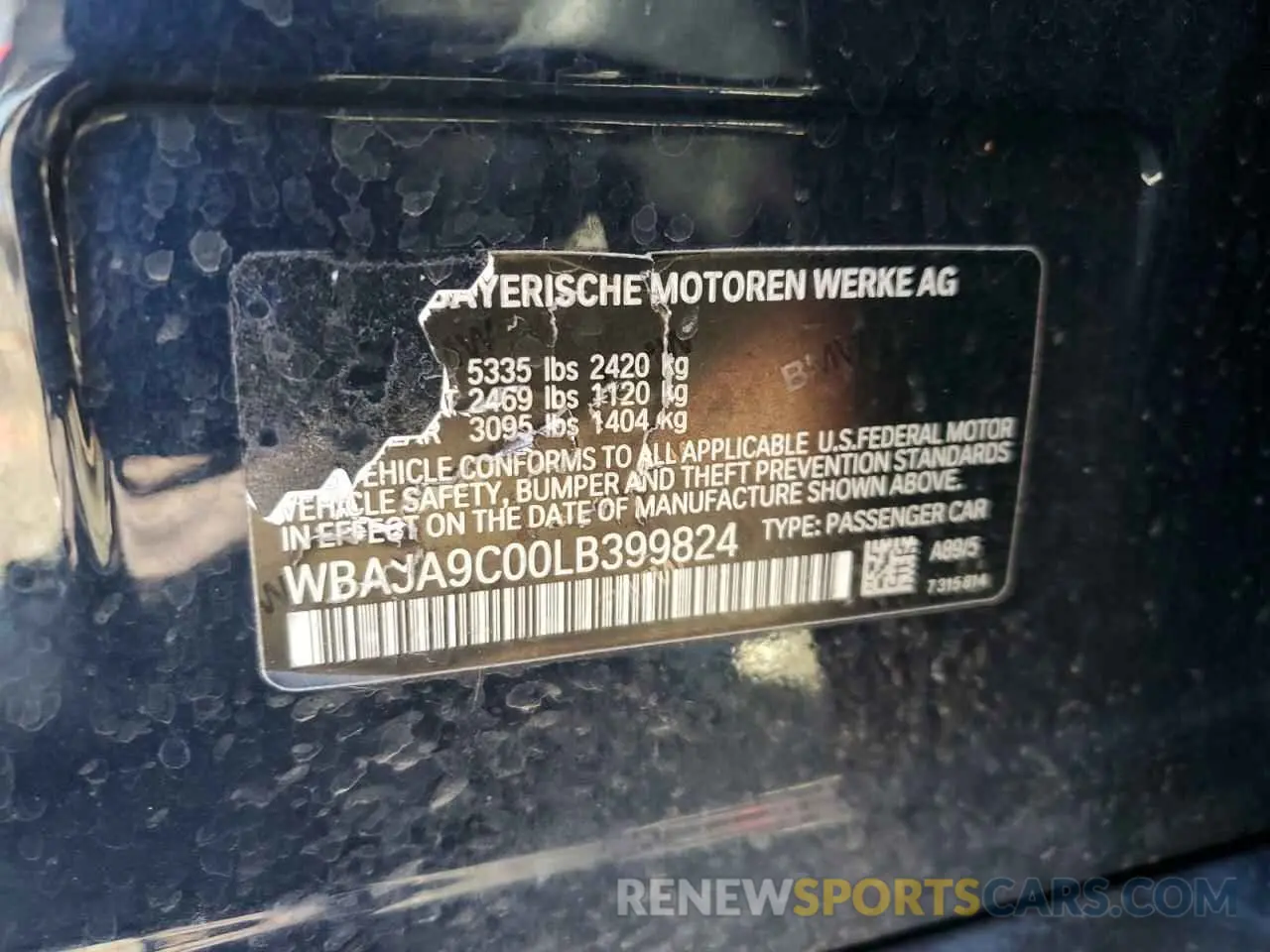 14 fotografías del automóvil dañado WBAJA9C00LB399824 BMW 5 SERIES 2020