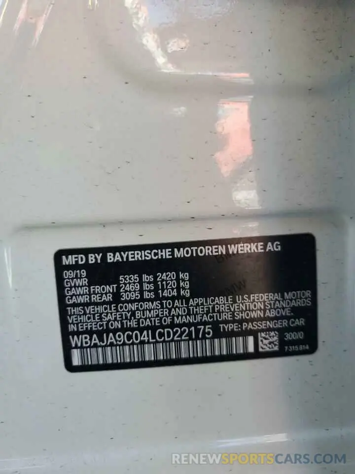 12 fotografías del automóvil dañado WBAJA9C04LCD22175 BMW 5 SERIES 2020