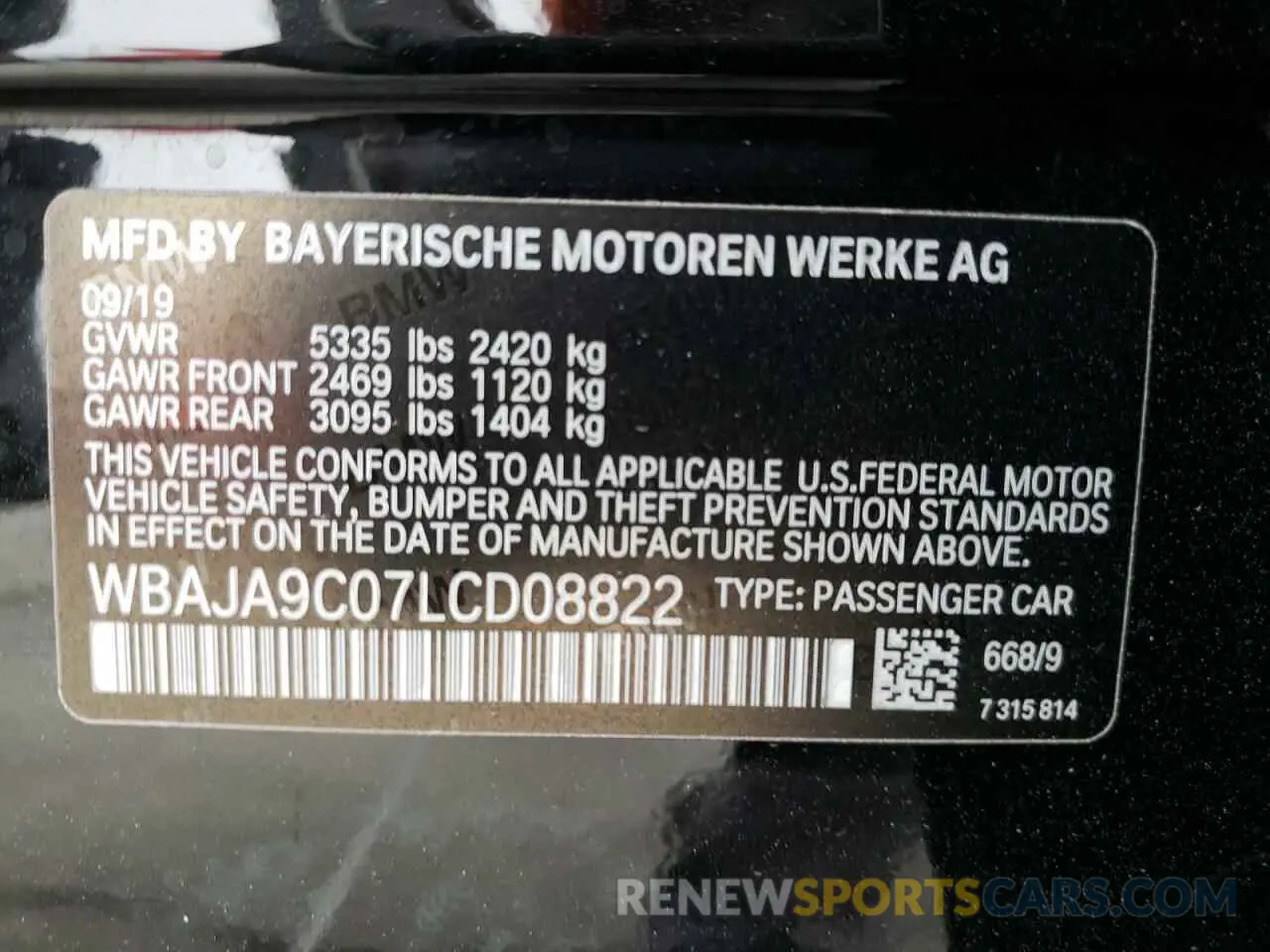 10 fotografías del automóvil dañado WBAJA9C07LCD08822 BMW 5 SERIES 2020