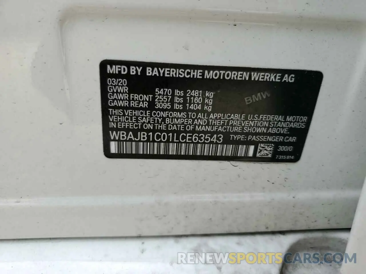 10 fotografías del automóvil dañado WBAJB1C01LCE63543 BMW 5 SERIES 2020