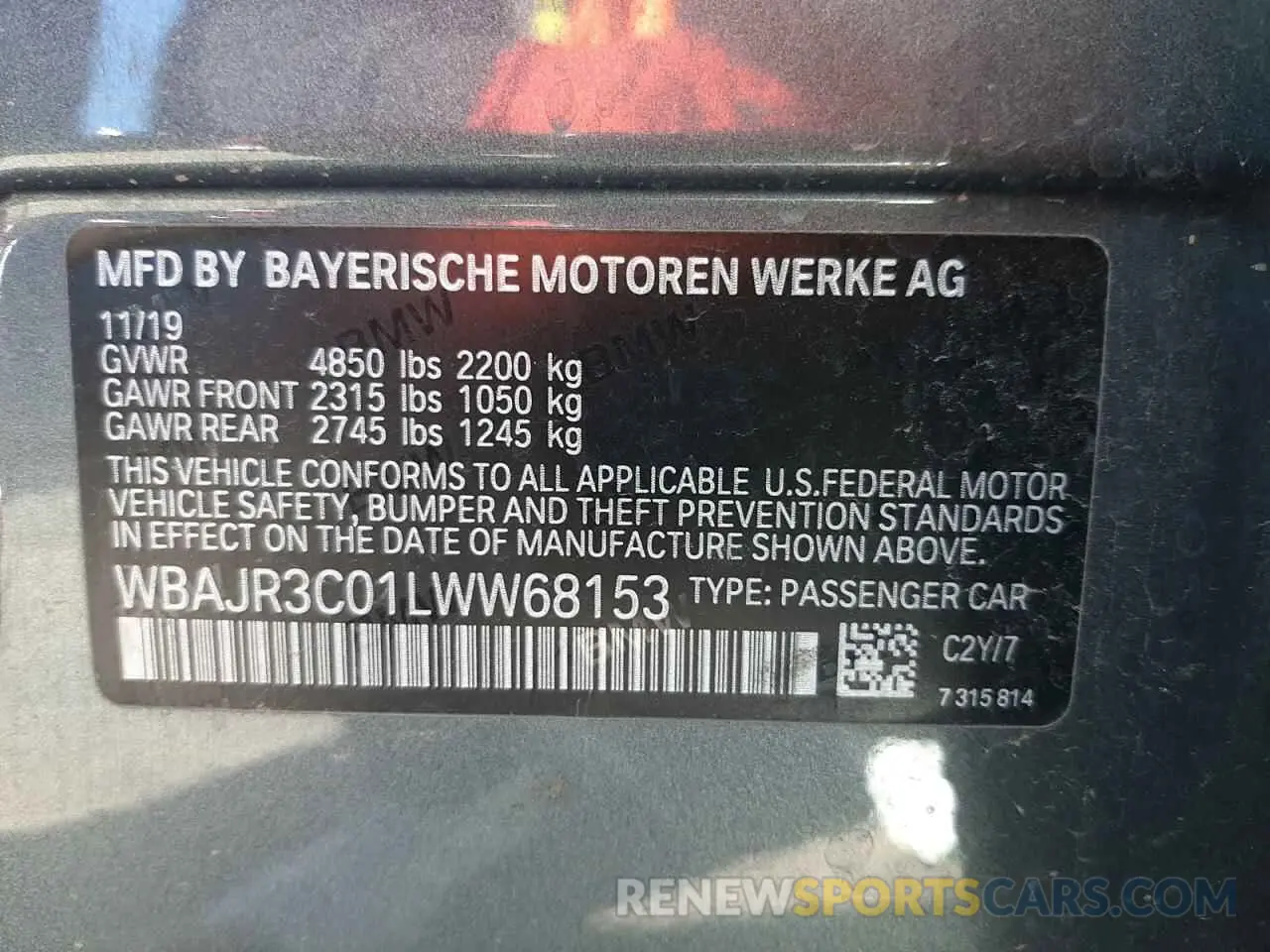 12 fotografías del automóvil dañado WBAJR3C01LWW68153 BMW 5 SERIES 2020
