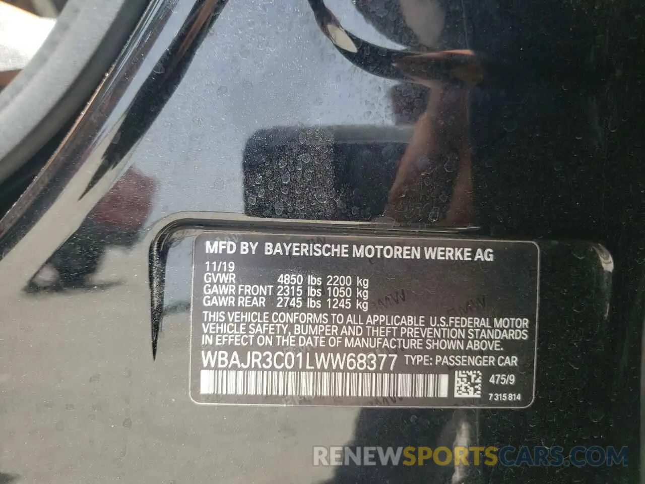 10 fotografías del automóvil dañado WBAJR3C01LWW68377 BMW 5 SERIES 2020