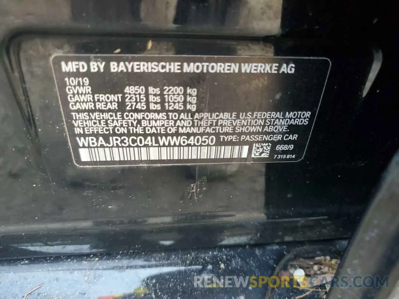 13 fotografías del automóvil dañado WBAJR3C04LWW64050 BMW 5 SERIES 2020