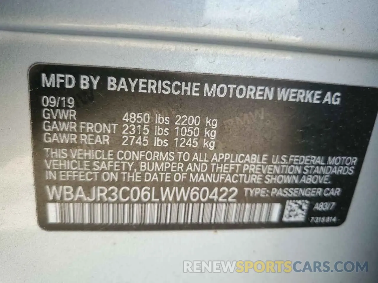 12 fotografías del automóvil dañado WBAJR3C06LWW60422 BMW 5 SERIES 2020