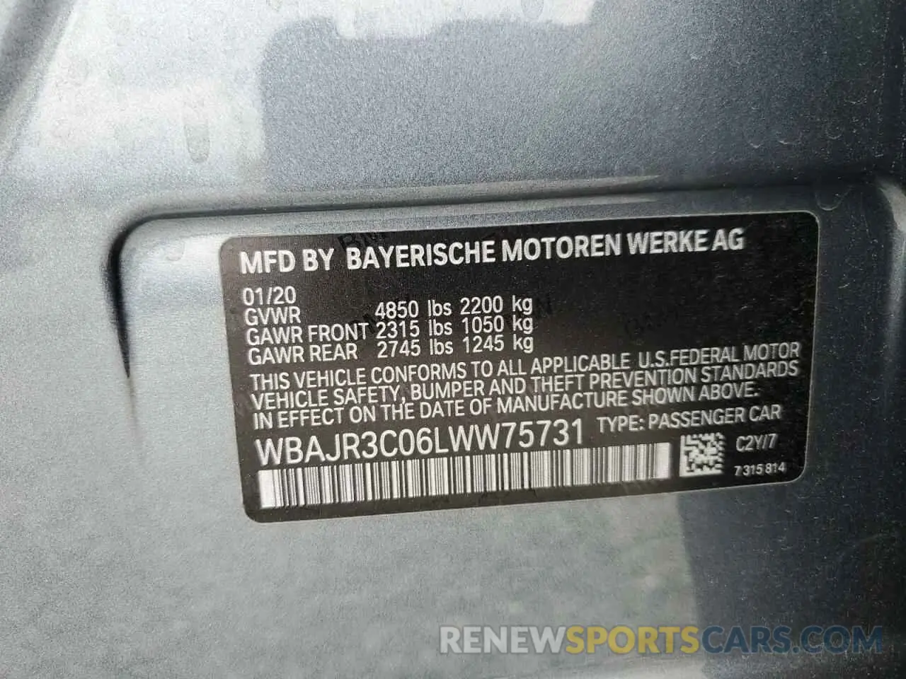12 fotografías del automóvil dañado WBAJR3C06LWW75731 BMW 5 SERIES 2020