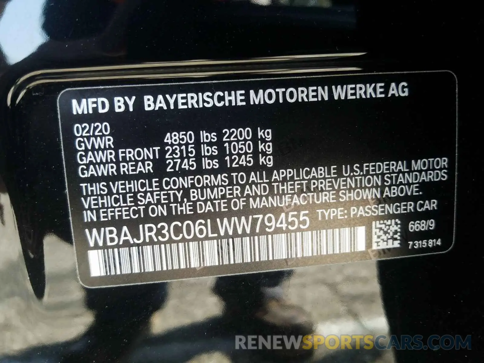 10 fotografías del automóvil dañado WBAJR3C06LWW79455 BMW 5 SERIES 2020