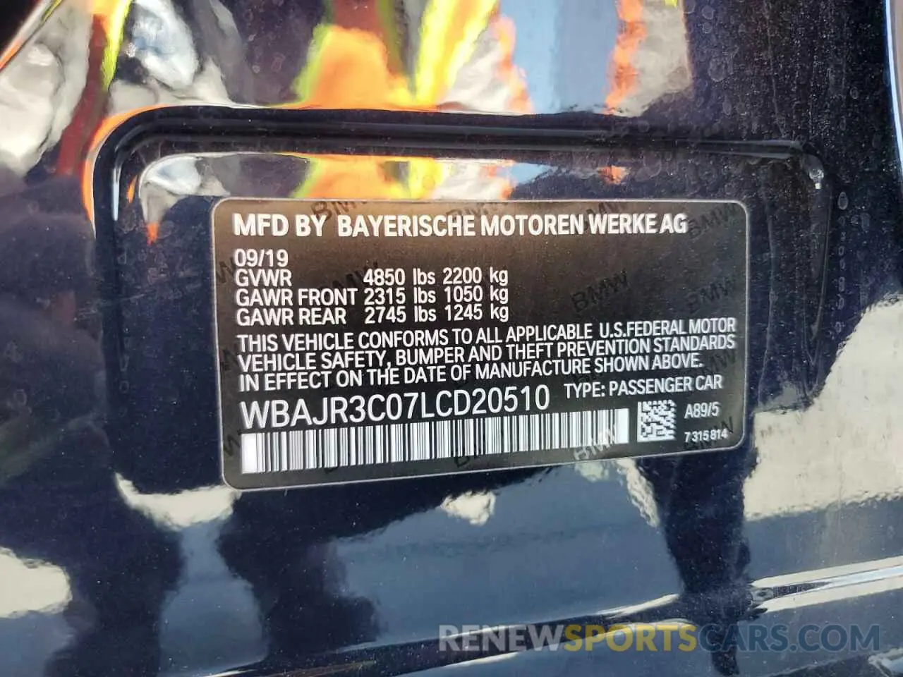 10 fotografías del automóvil dañado WBAJR3C07LCD20510 BMW 5 SERIES 2020