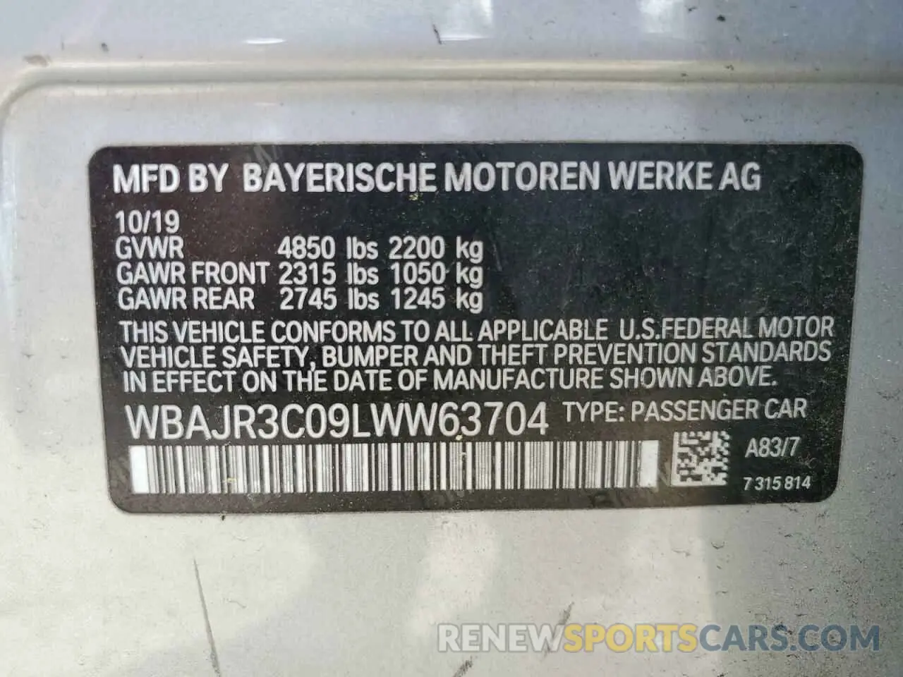 14 fotografías del automóvil dañado WBAJR3C09LWW63704 BMW 5 SERIES 2020