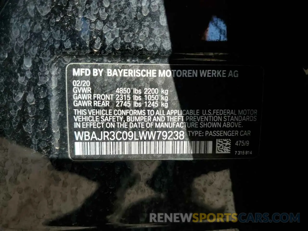 12 fotografías del automóvil dañado WBAJR3C09LWW79238 BMW 5 SERIES 2020