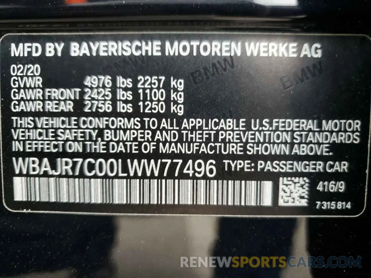12 fotografías del automóvil dañado WBAJR7C00LWW77496 BMW 5 SERIES 2020