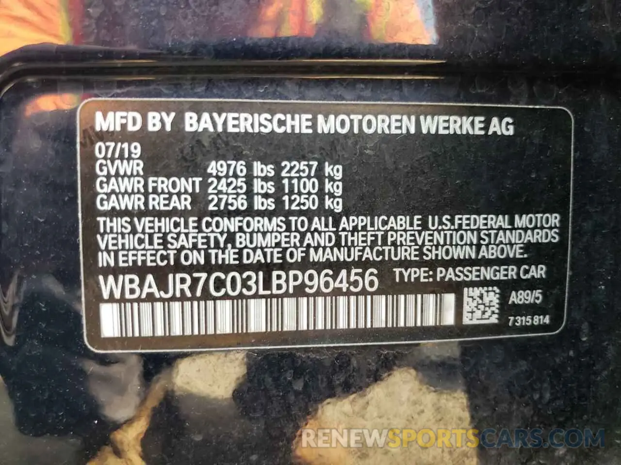 10 fotografías del automóvil dañado WBAJR7C03LBP96456 BMW 5 SERIES 2020
