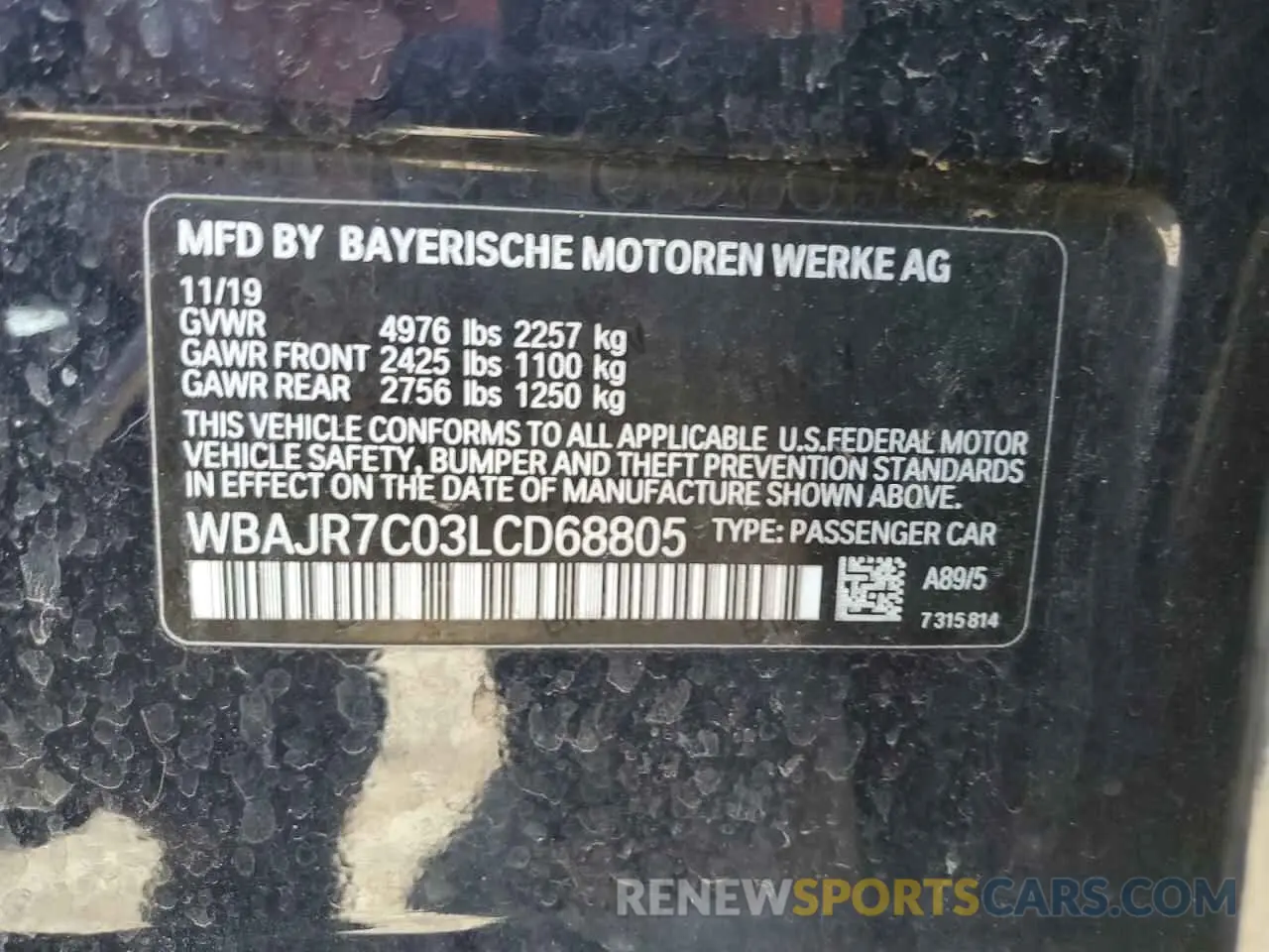 13 fotografías del automóvil dañado WBAJR7C03LCD68805 BMW 5 SERIES 2020
