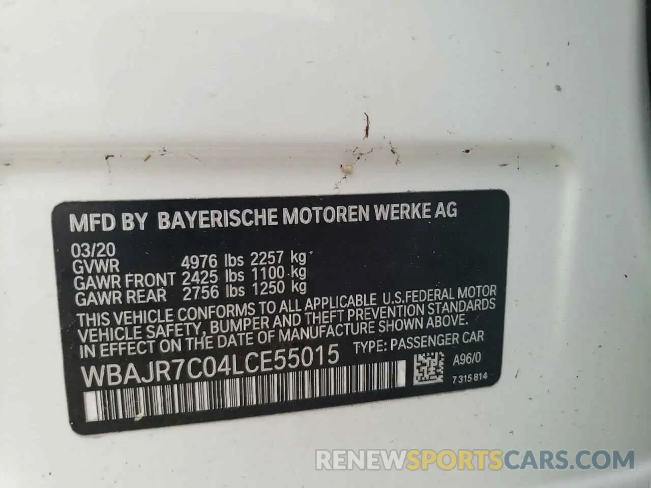 10 fotografías del automóvil dañado WBAJR7C04LCE55015 BMW 5 SERIES 2020