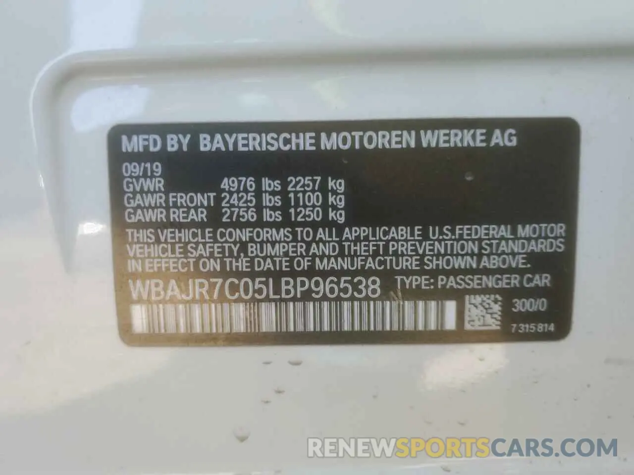13 fotografías del automóvil dañado WBAJR7C05LBP96538 BMW 5 SERIES 2020