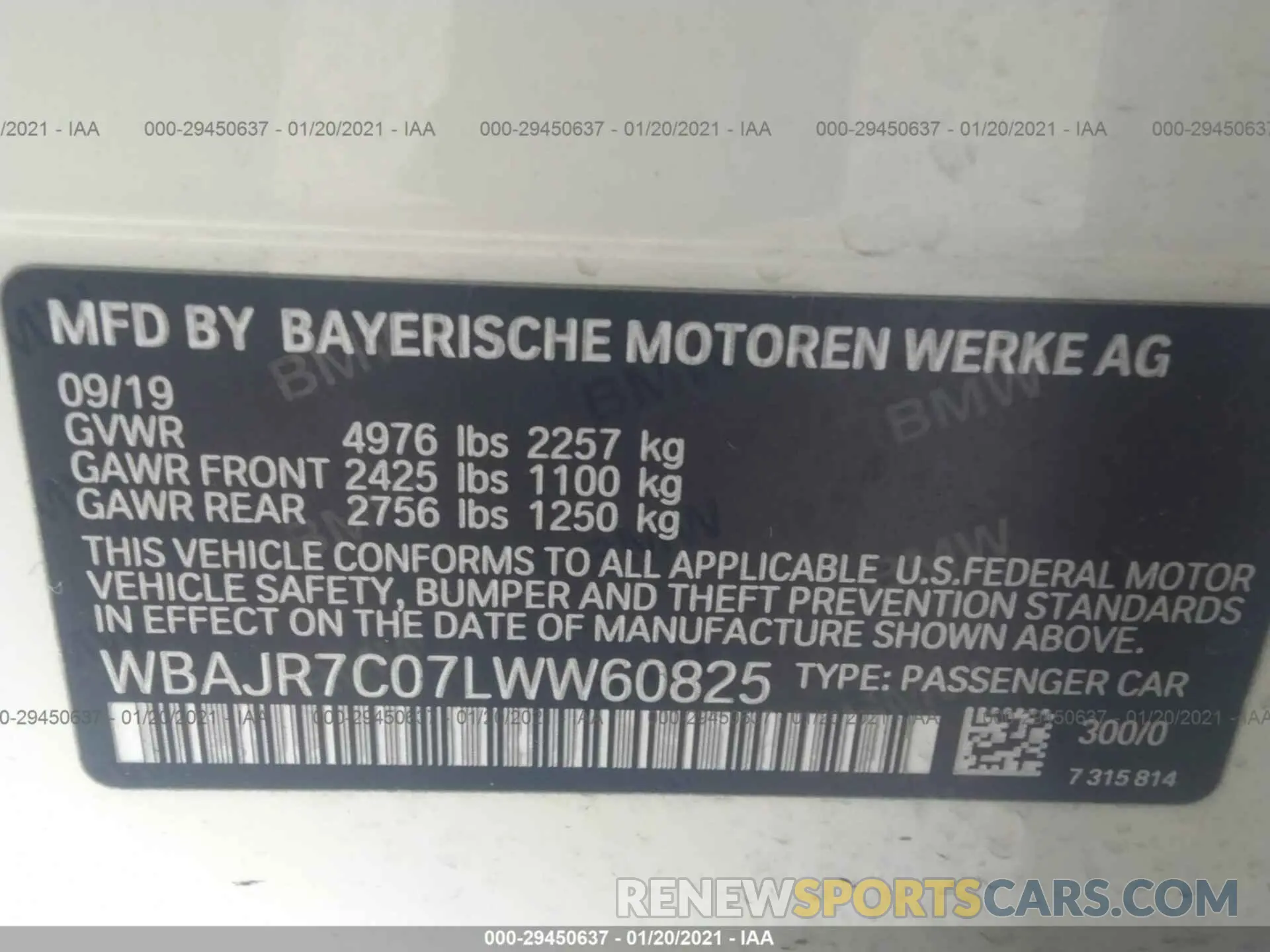 9 fotografías del automóvil dañado WBAJR7C07LWW60825 BMW 5 SERIES 2020