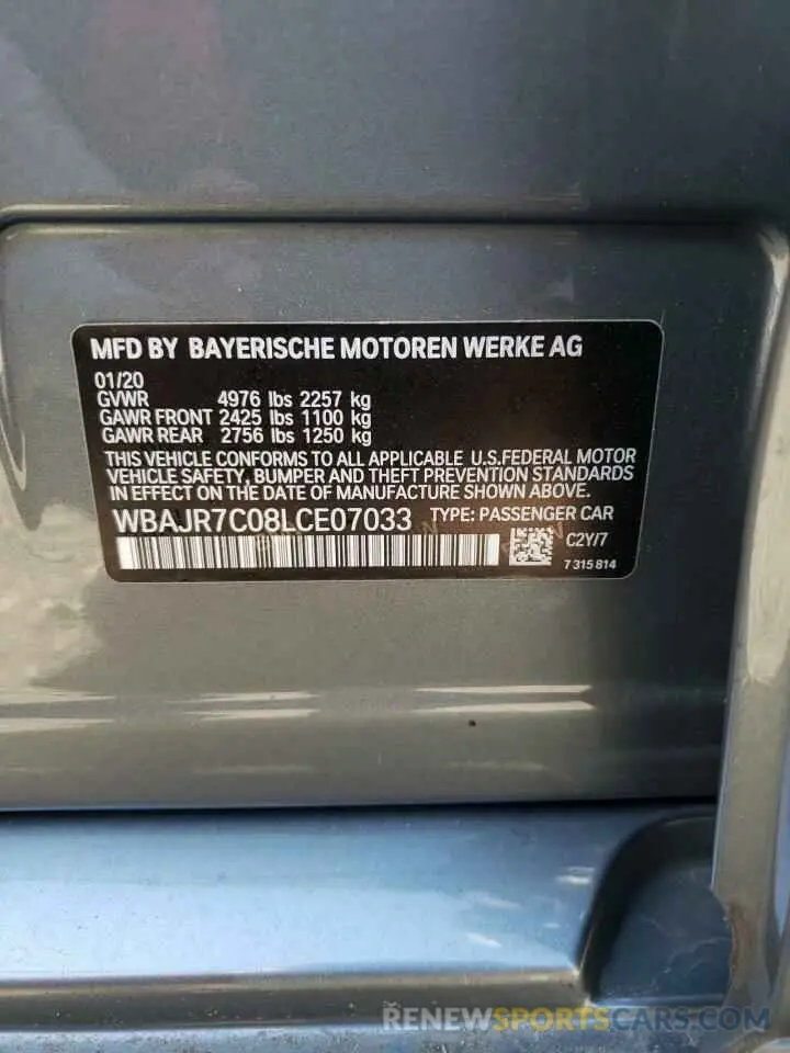 10 fotografías del automóvil dañado WBAJR7C08LCE07033 BMW 5 SERIES 2020
